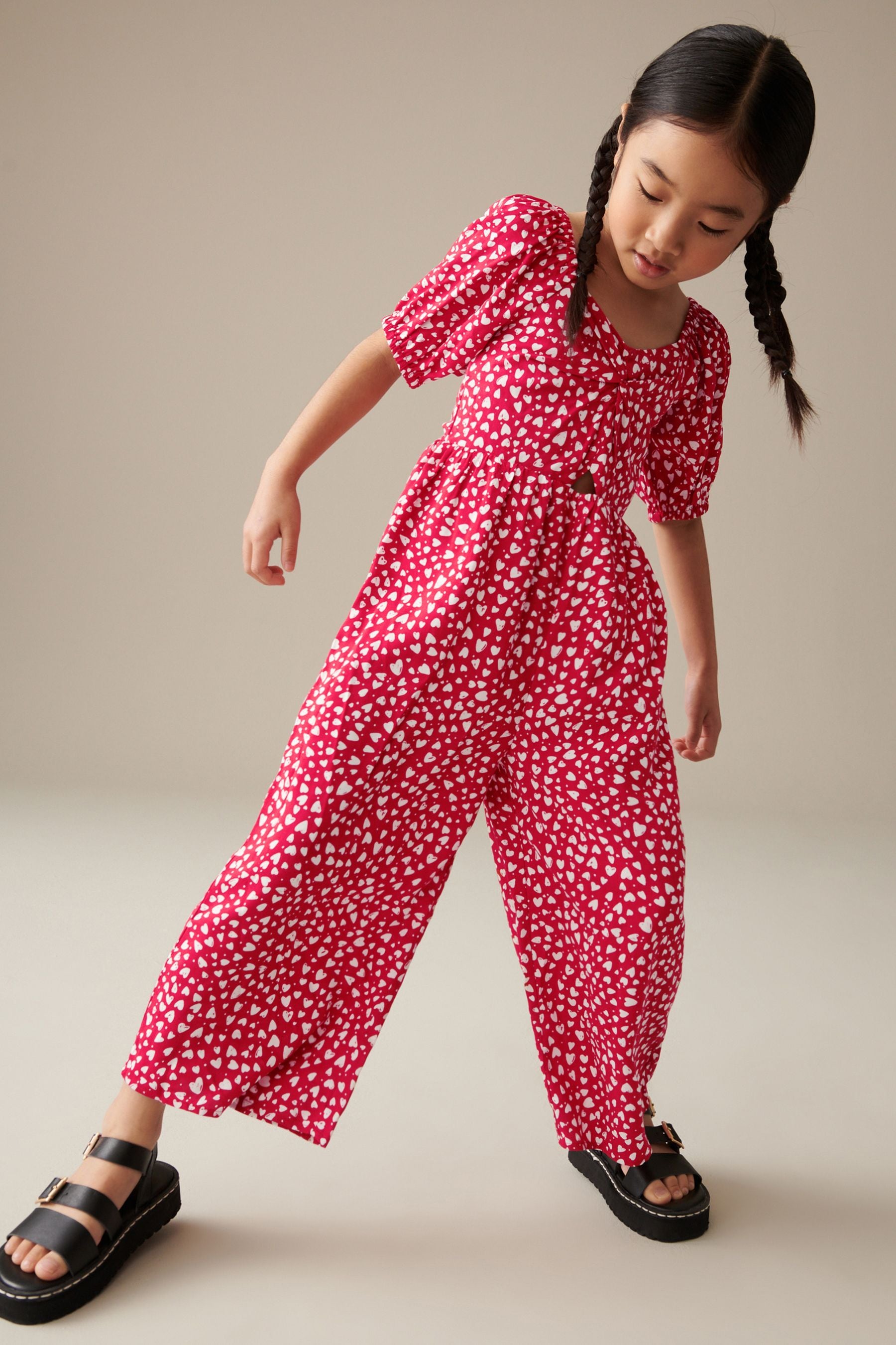 Red Hearts Printed Jumpsuit (3-16yrs)