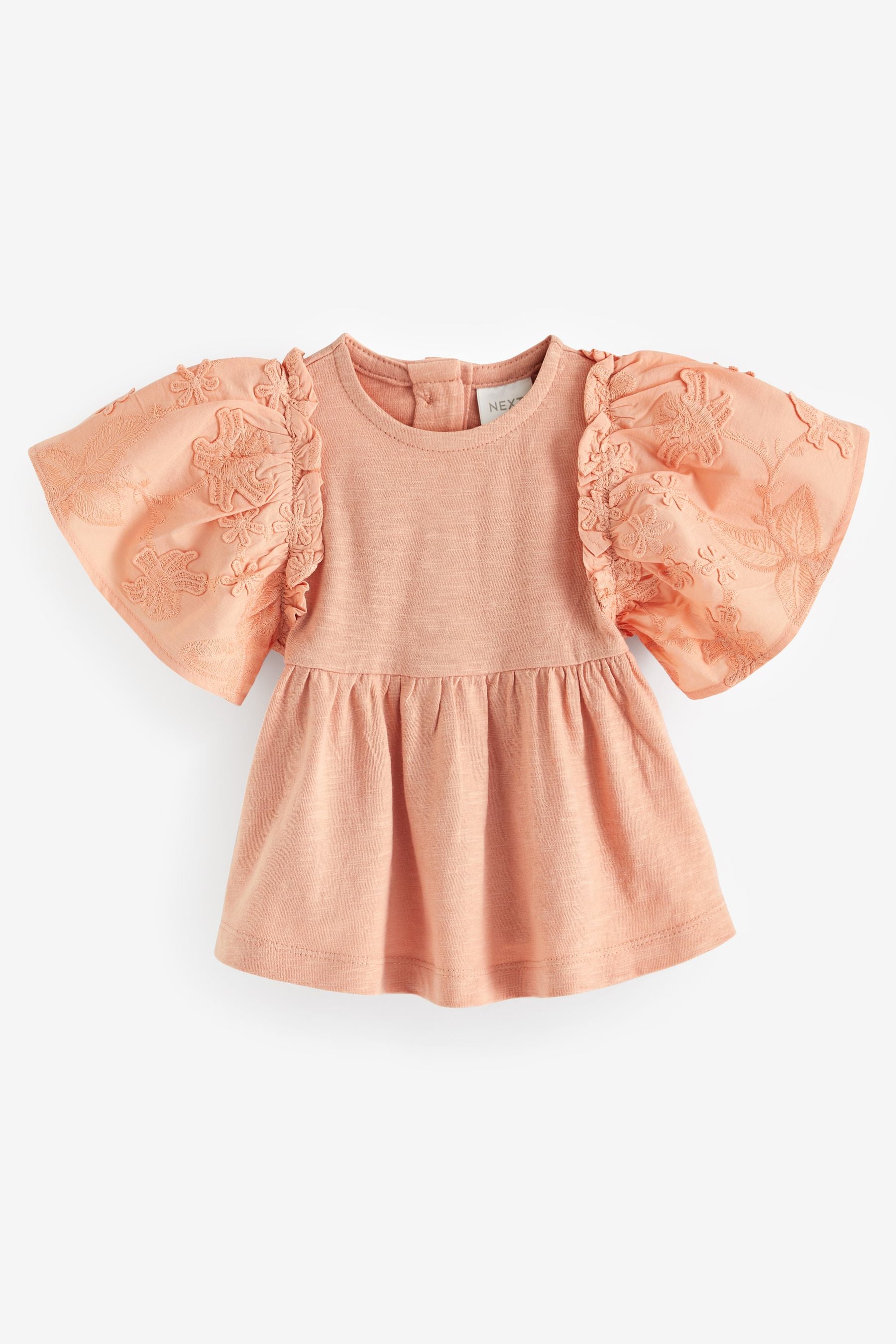 Rust Pink Short Sleeve Embroidered Blouse (3mths-7yrs)