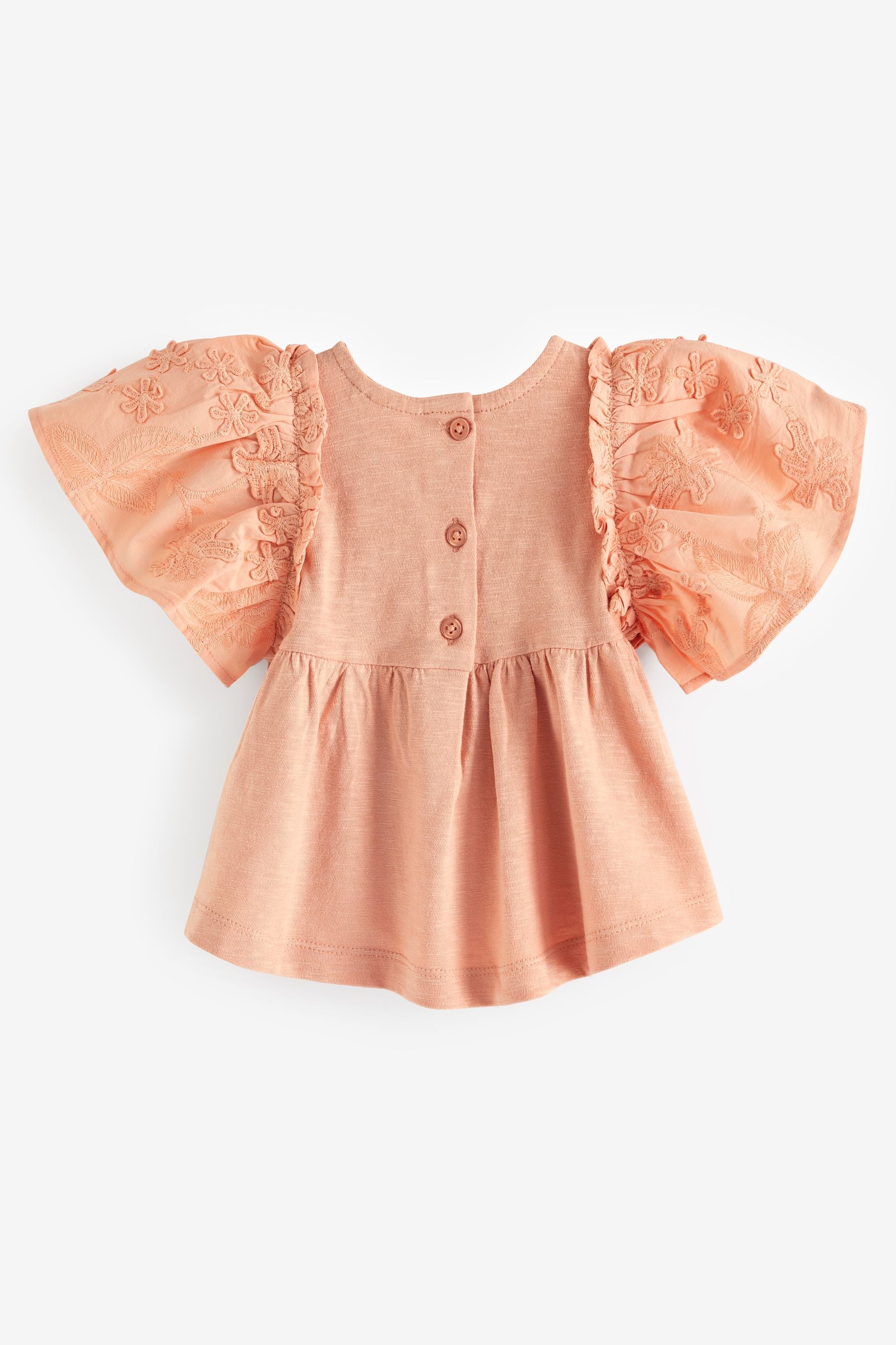 Rust Pink Short Sleeve Embroidered Blouse (3mths-7yrs)