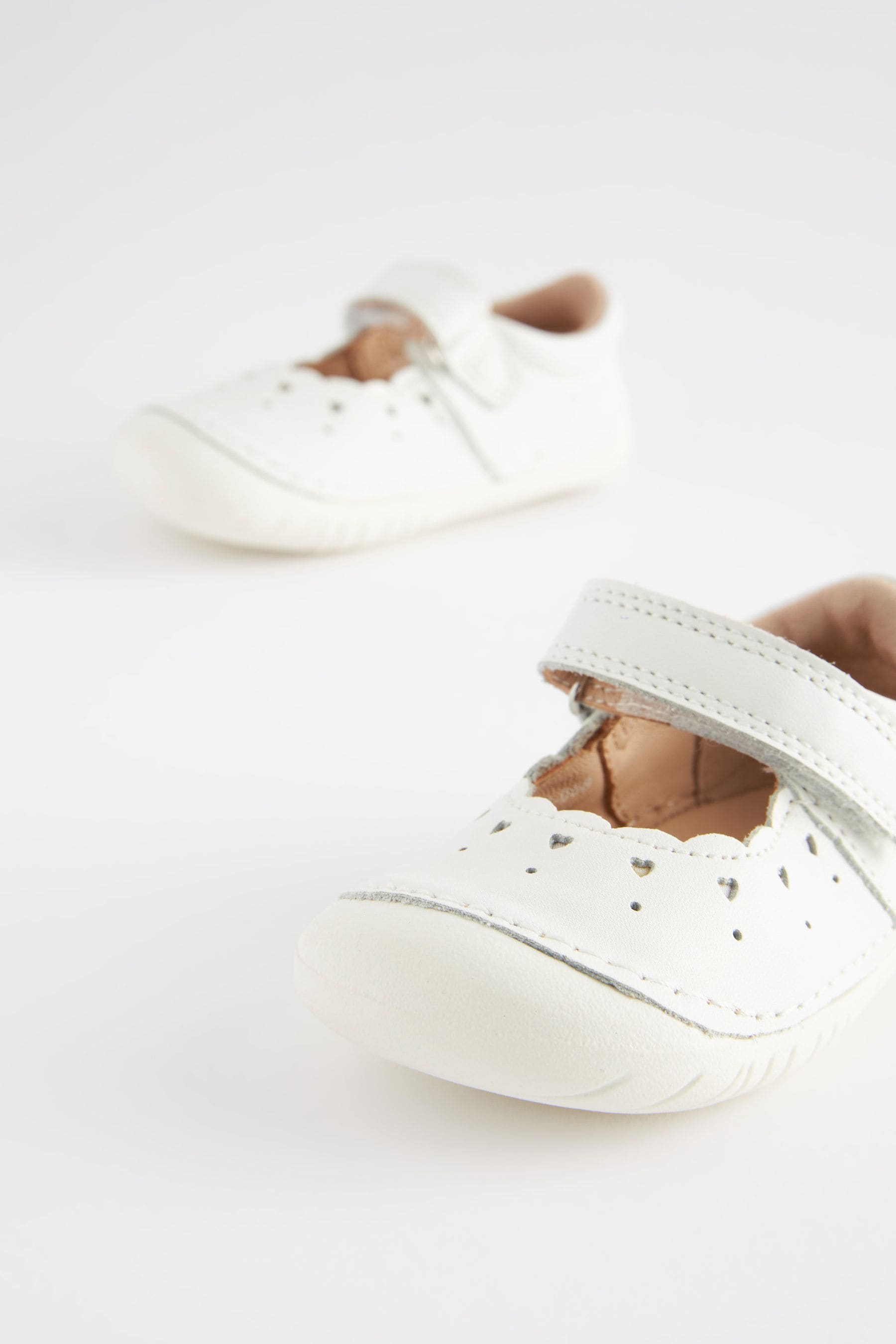 White Leather Standard Fit (F) Crawler Mary Jane Shoes