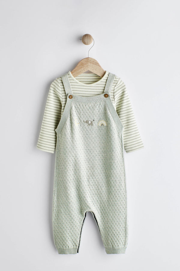 Green Knitted Baby Dungarees And Bodysuit Set (0mths-2yrs)