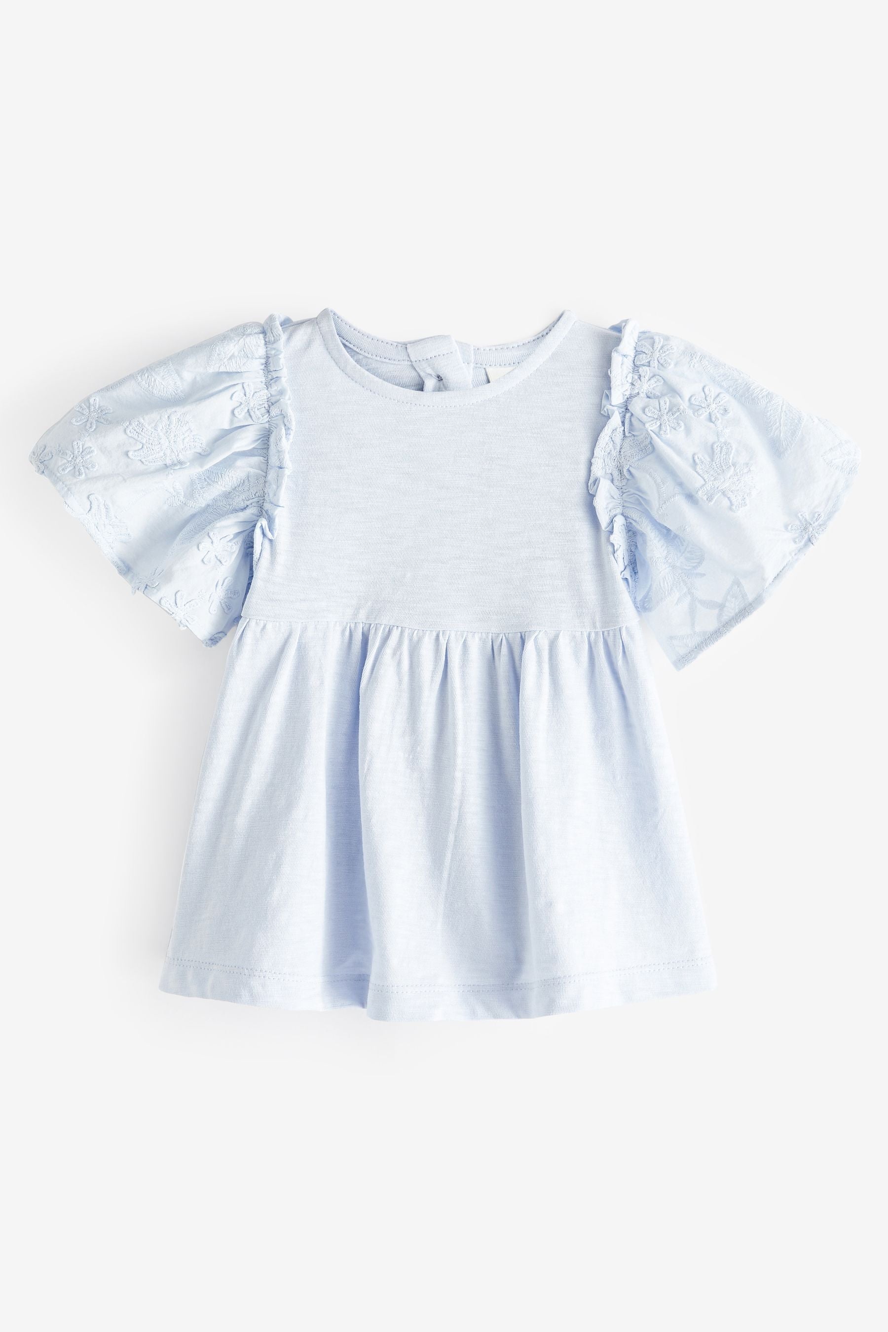 Blue Flower Short Sleeve Embroidered Blouse (3mths-7yrs)