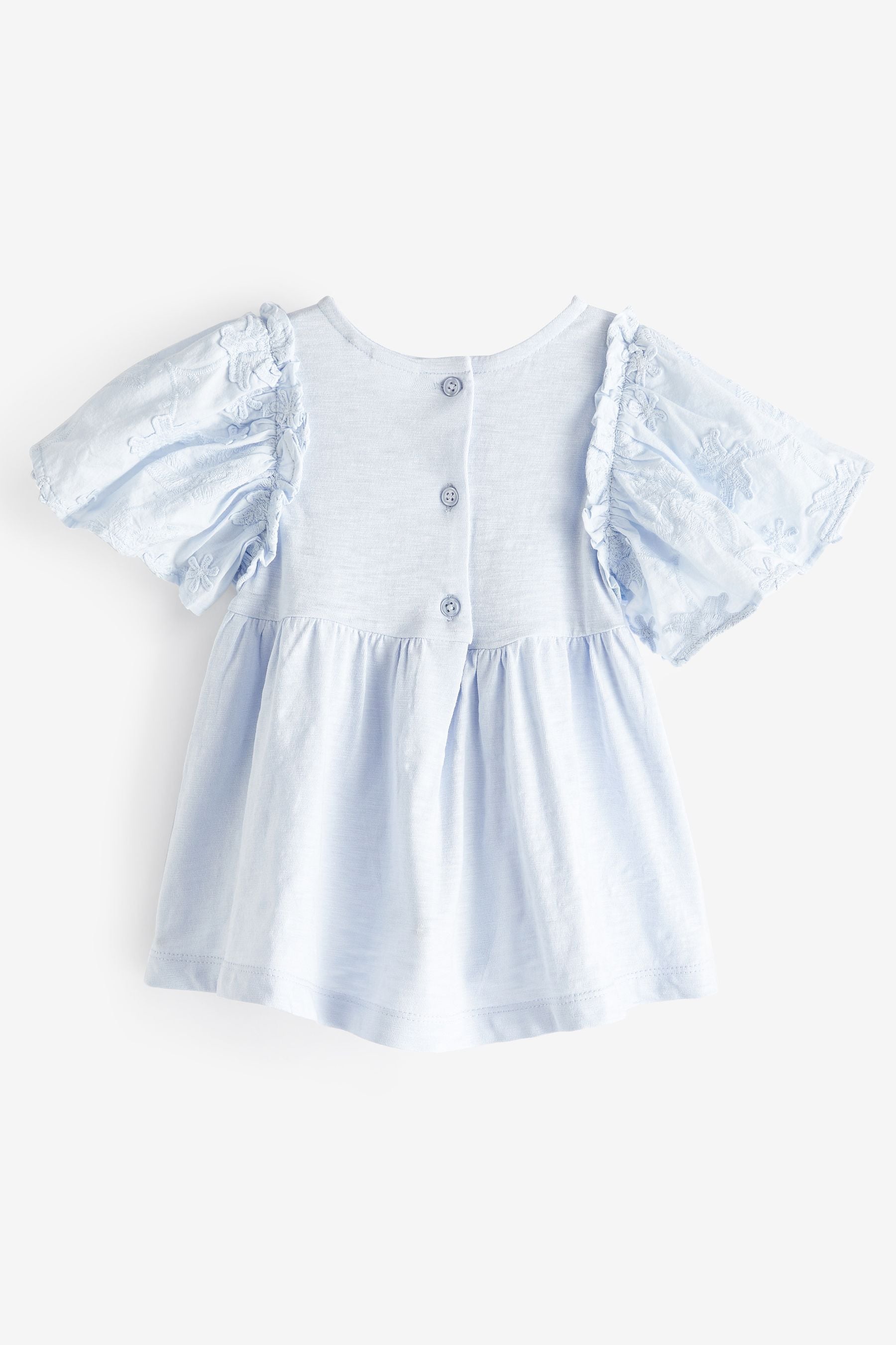 Blue Flower Short Sleeve Embroidered Blouse (3mths-7yrs)