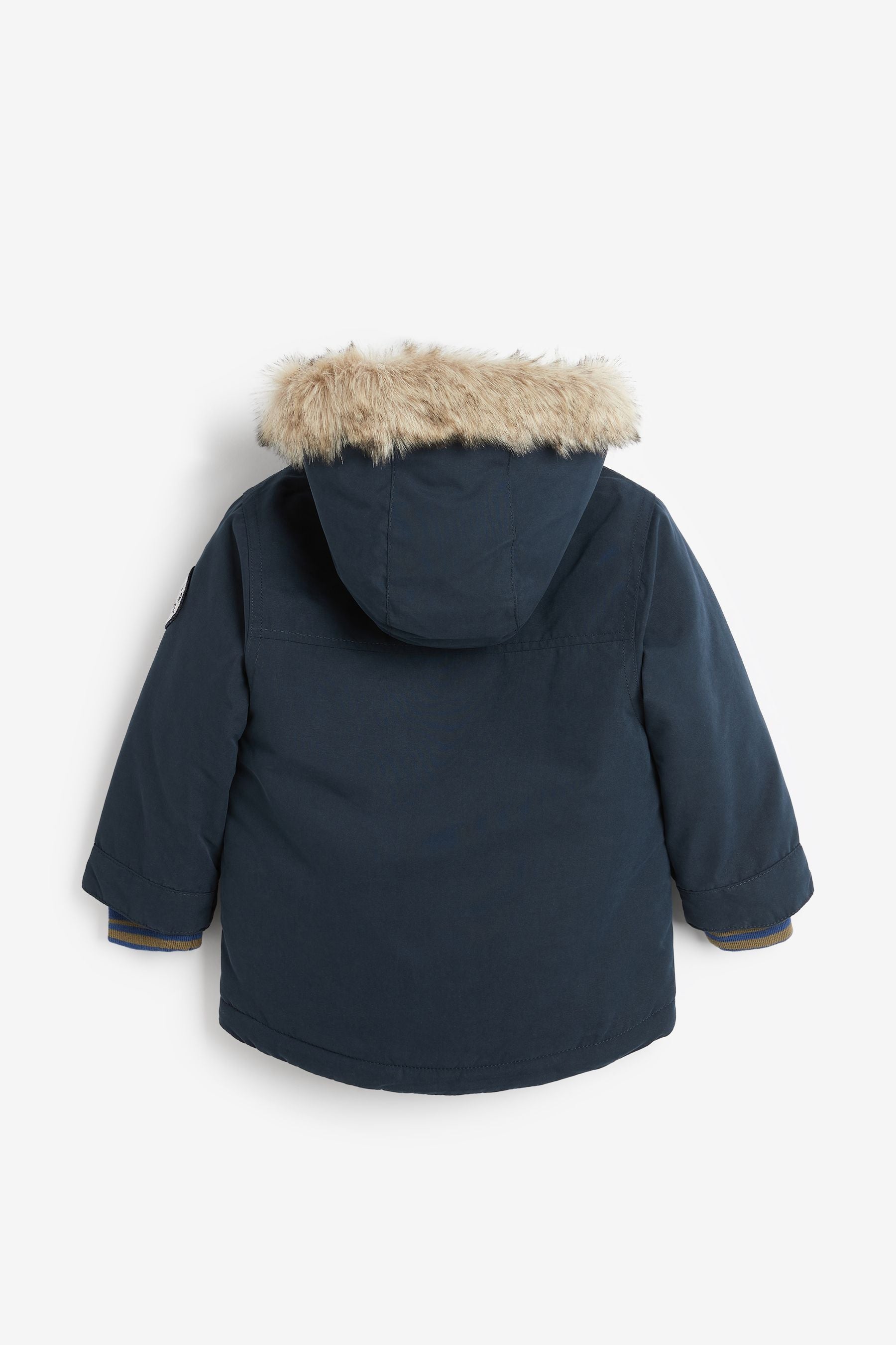 Navy Blue Shower Resistant Faux Fur Parka Coat (3mths-7yrs)