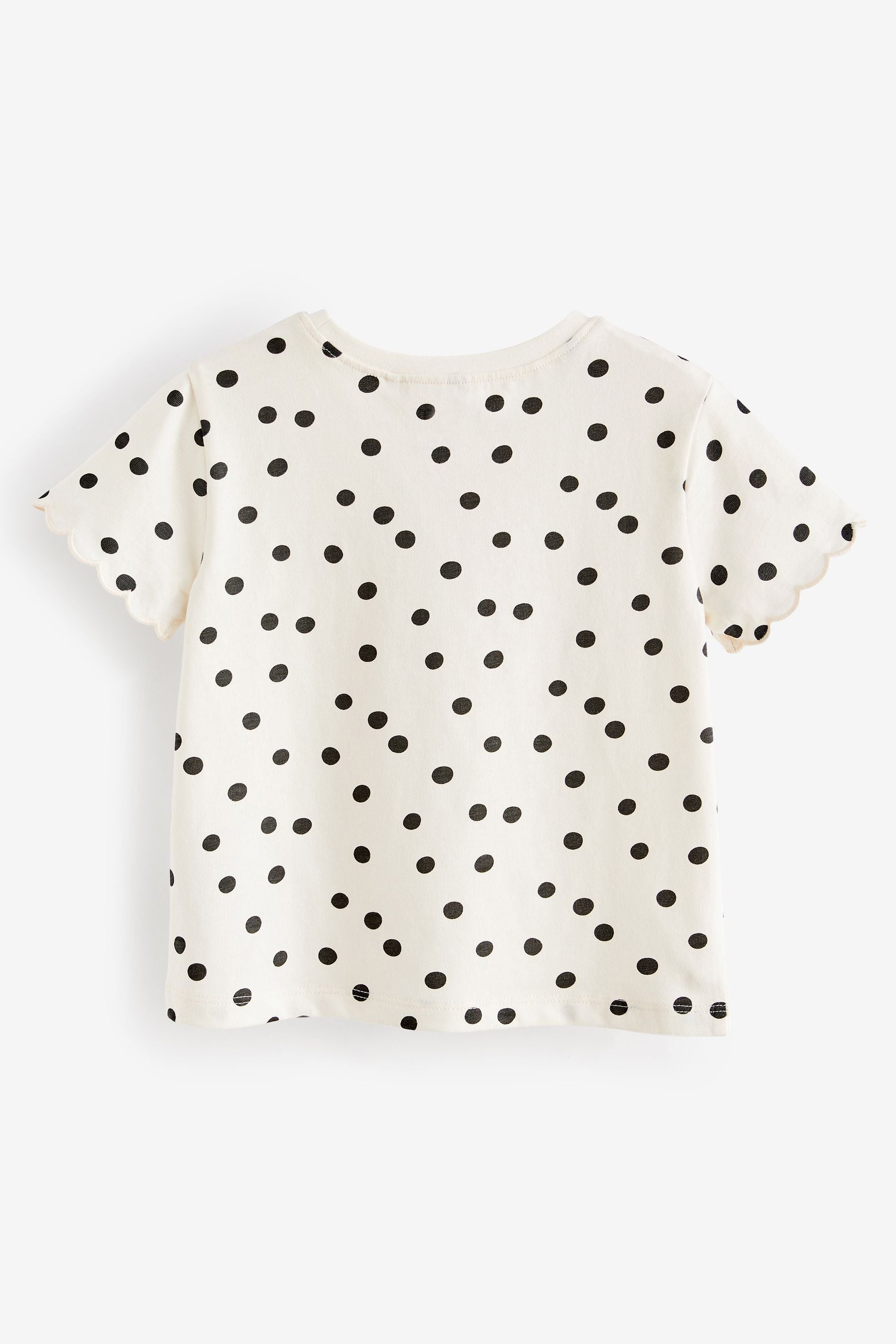 White Polka Dots Short Sleeve Scallop 100% Cotton T-Shirt (3mths-7yrs)