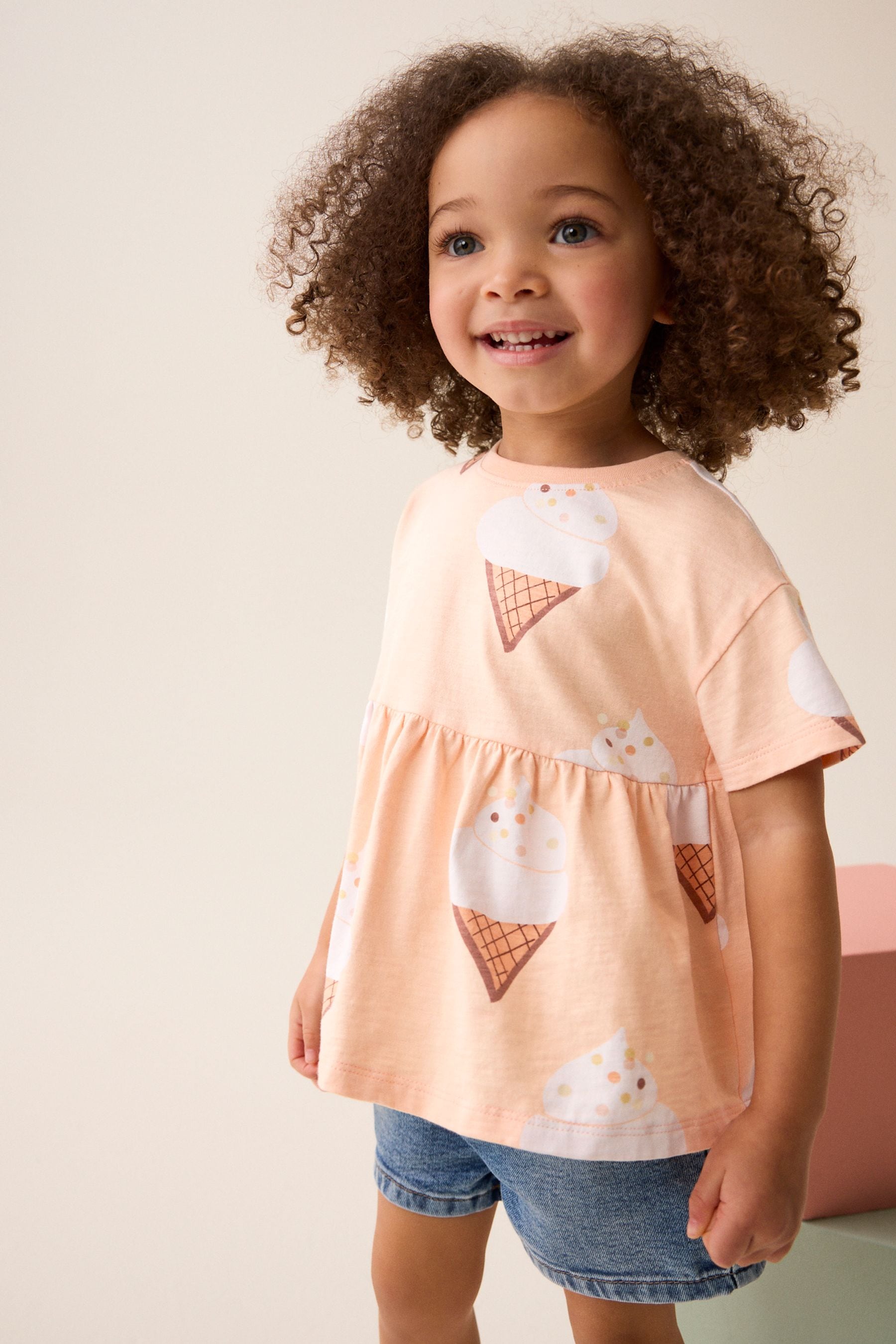 Peach Pink Ice Cream 100% Cotton Short Sleeve Empire T-Shirt (3mths-7yrs)