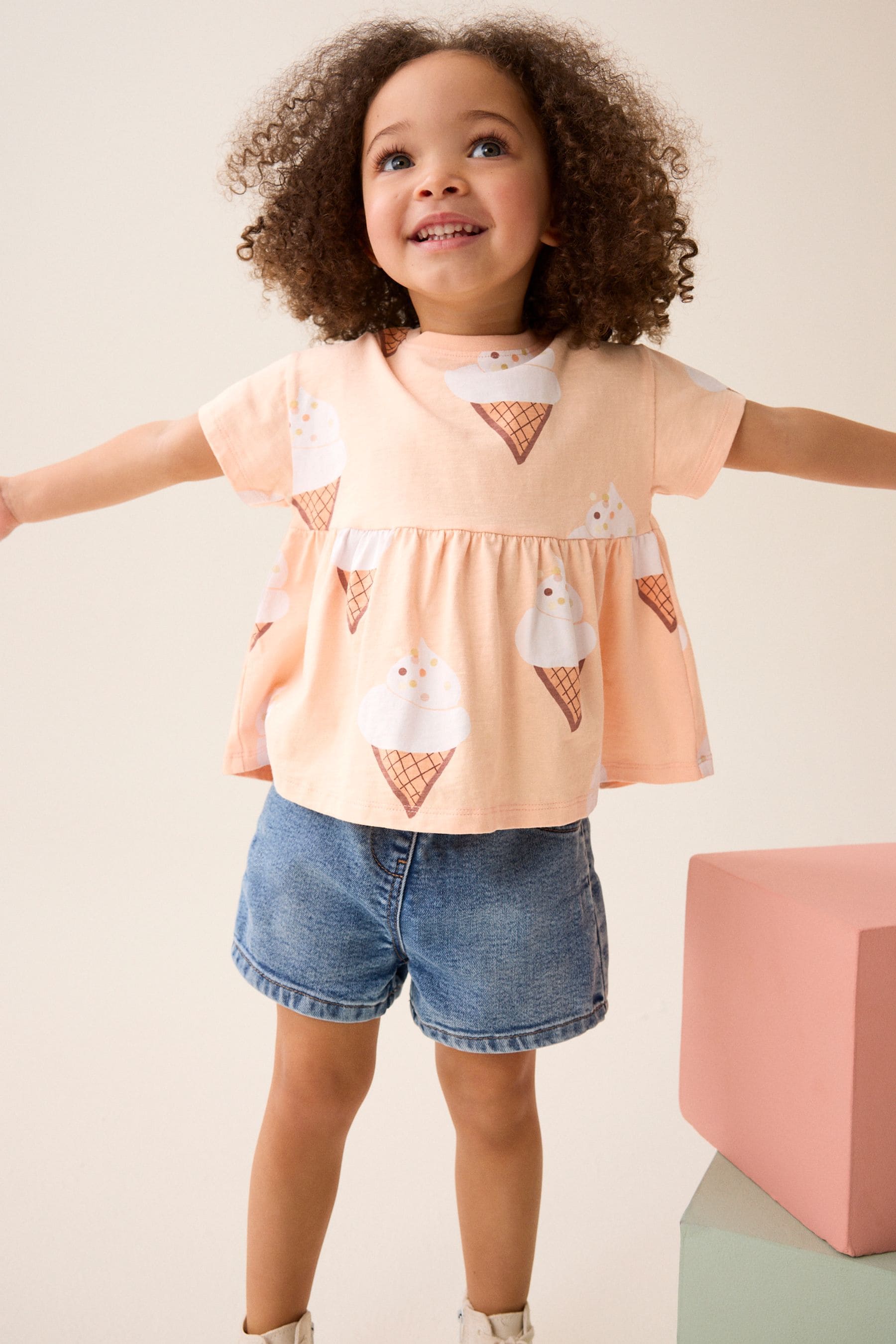 Peach Pink Ice Cream 100% Cotton Short Sleeve Empire T-Shirt (3mths-7yrs)