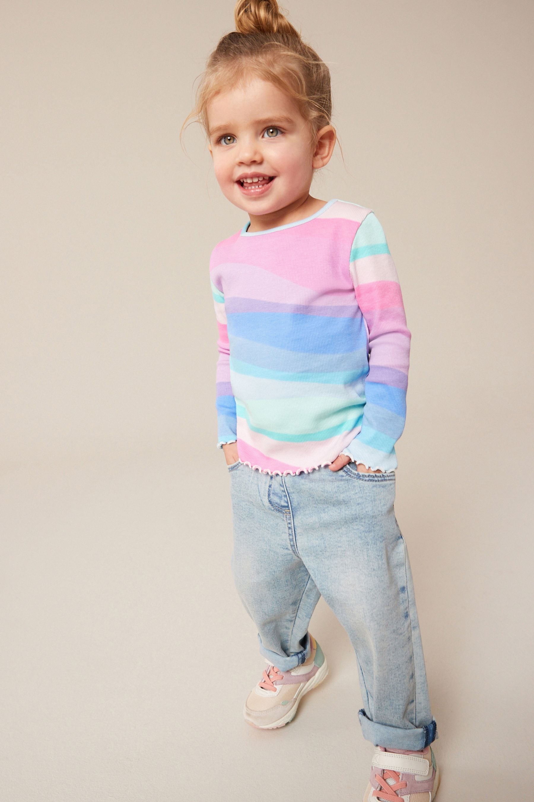 Blue Rainbow Cotton Rich Long Sleeve Rib T-Shirt (3mths-7yrs)