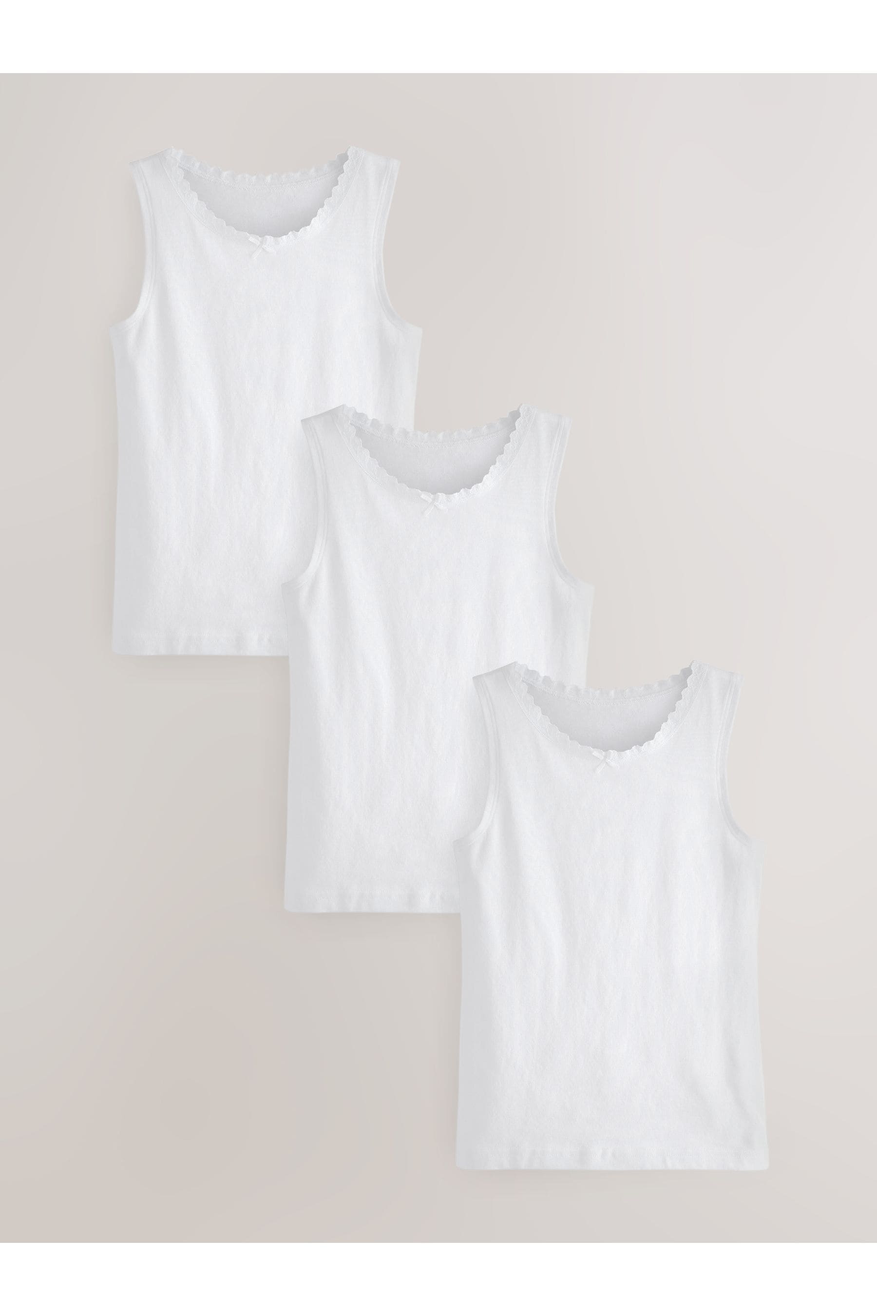 White Lace Trim Vest 3 Pack (1.5-16yrs)