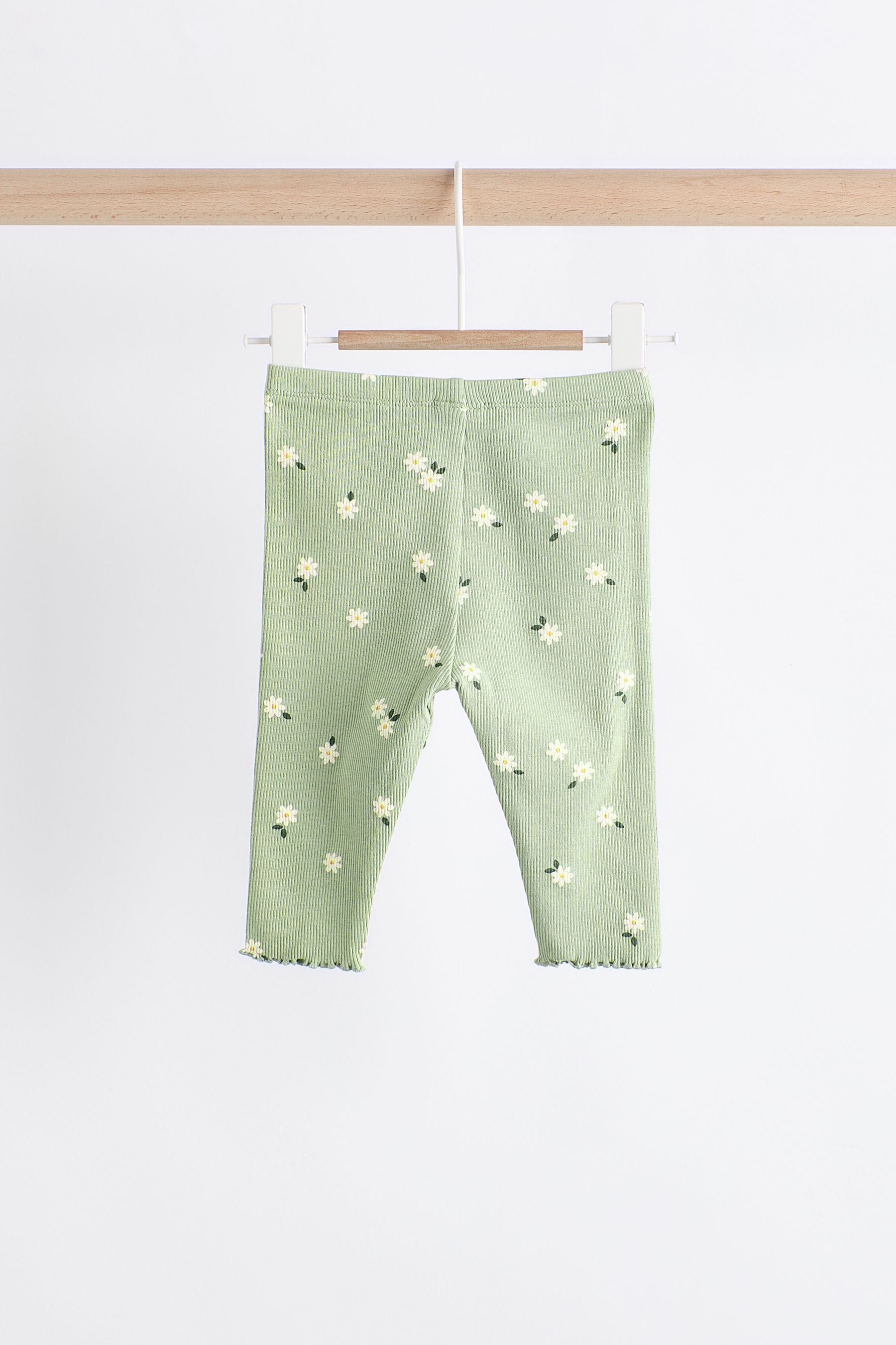 Green Daisy Print Baby Sweat Top And Leggings Set