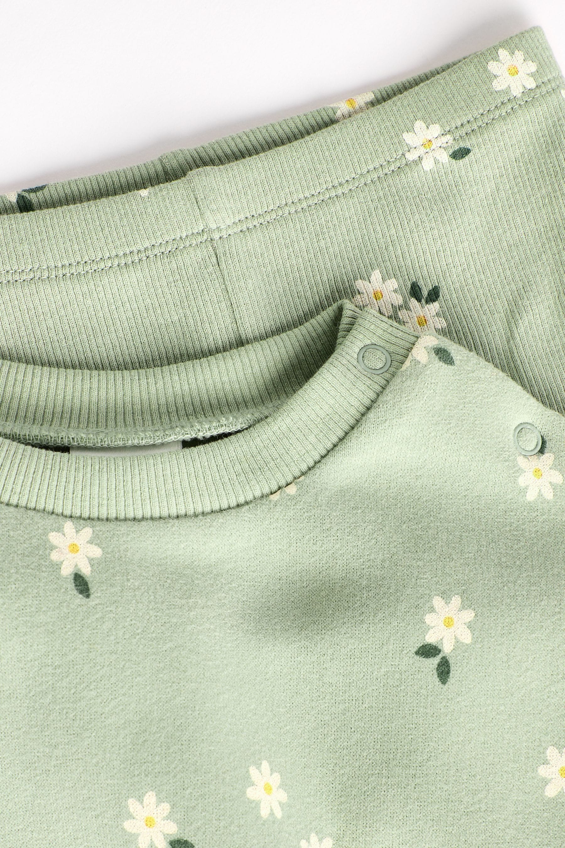 Green Daisy Print Baby Sweat Top And Leggings Set