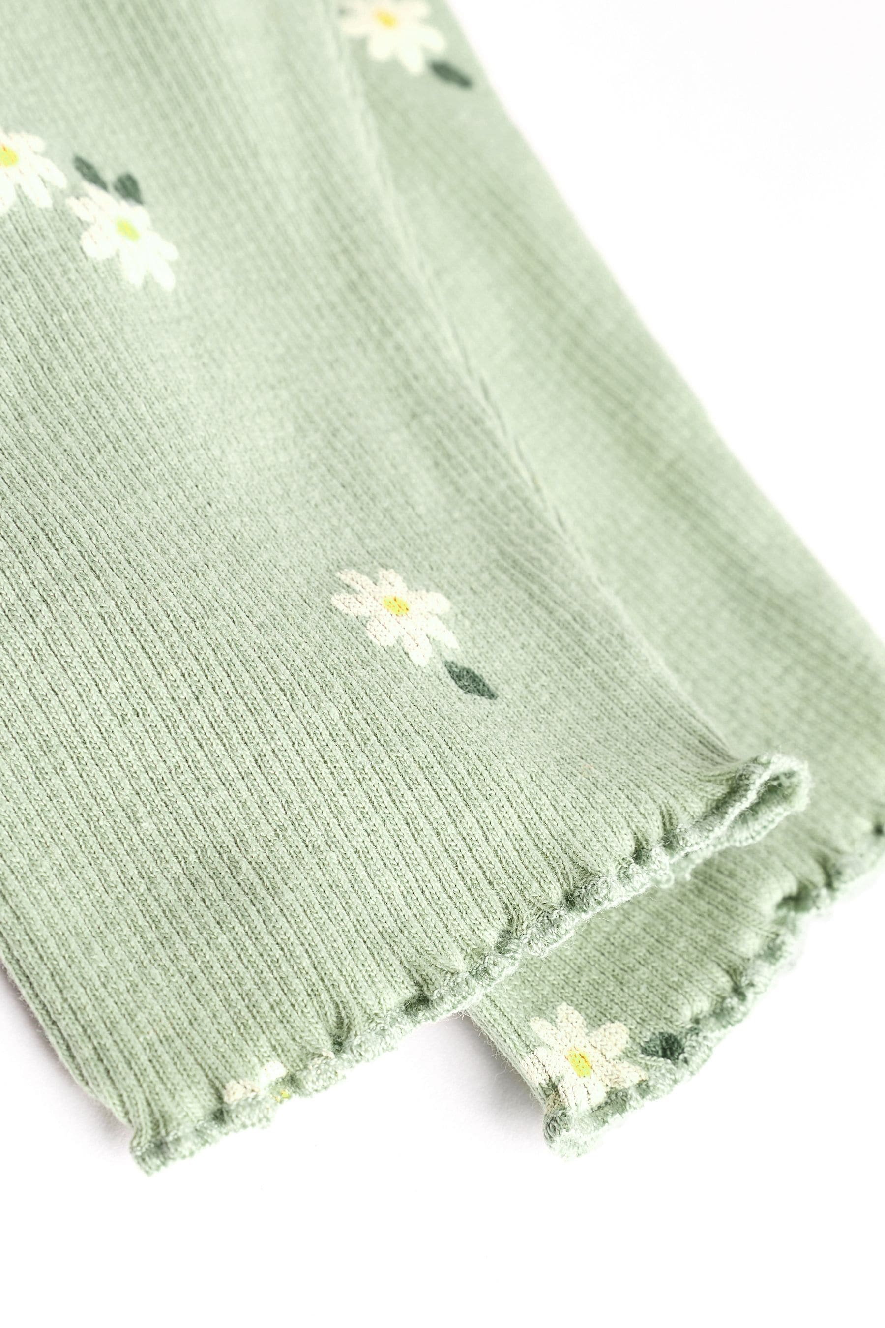 Green Daisy Print Baby Sweat Top And Leggings Set