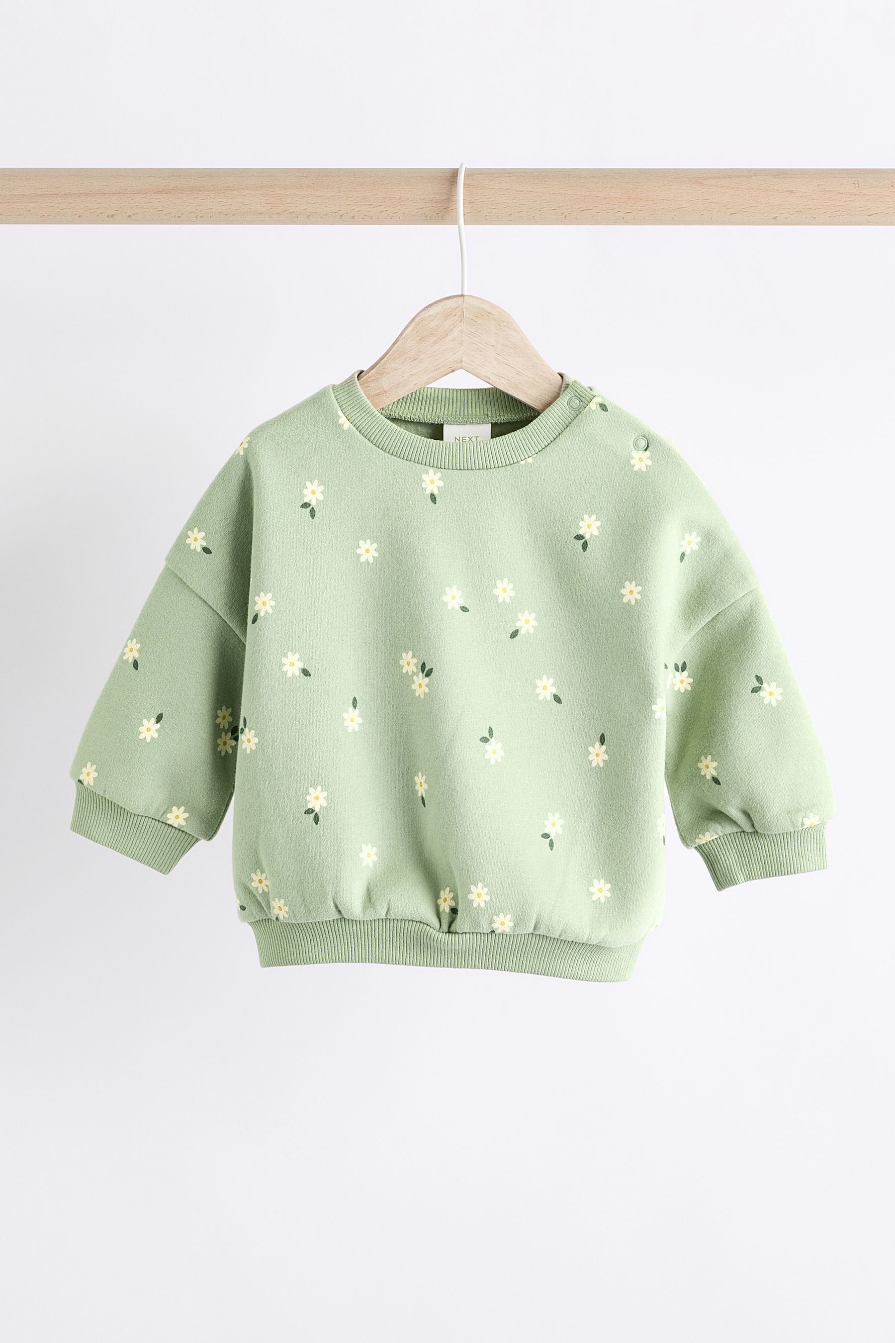 Green Daisy Print Baby Sweat Top And Leggings Set