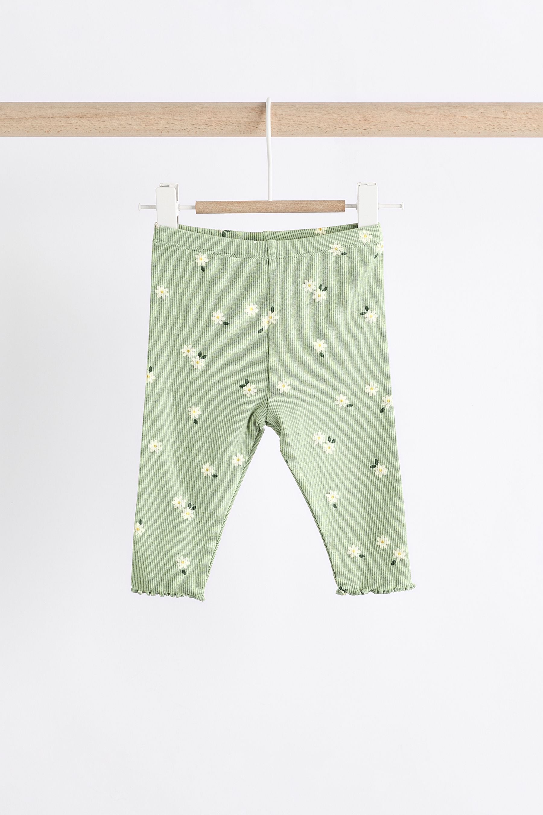 Green Daisy Print Baby Sweat Top And Leggings Set