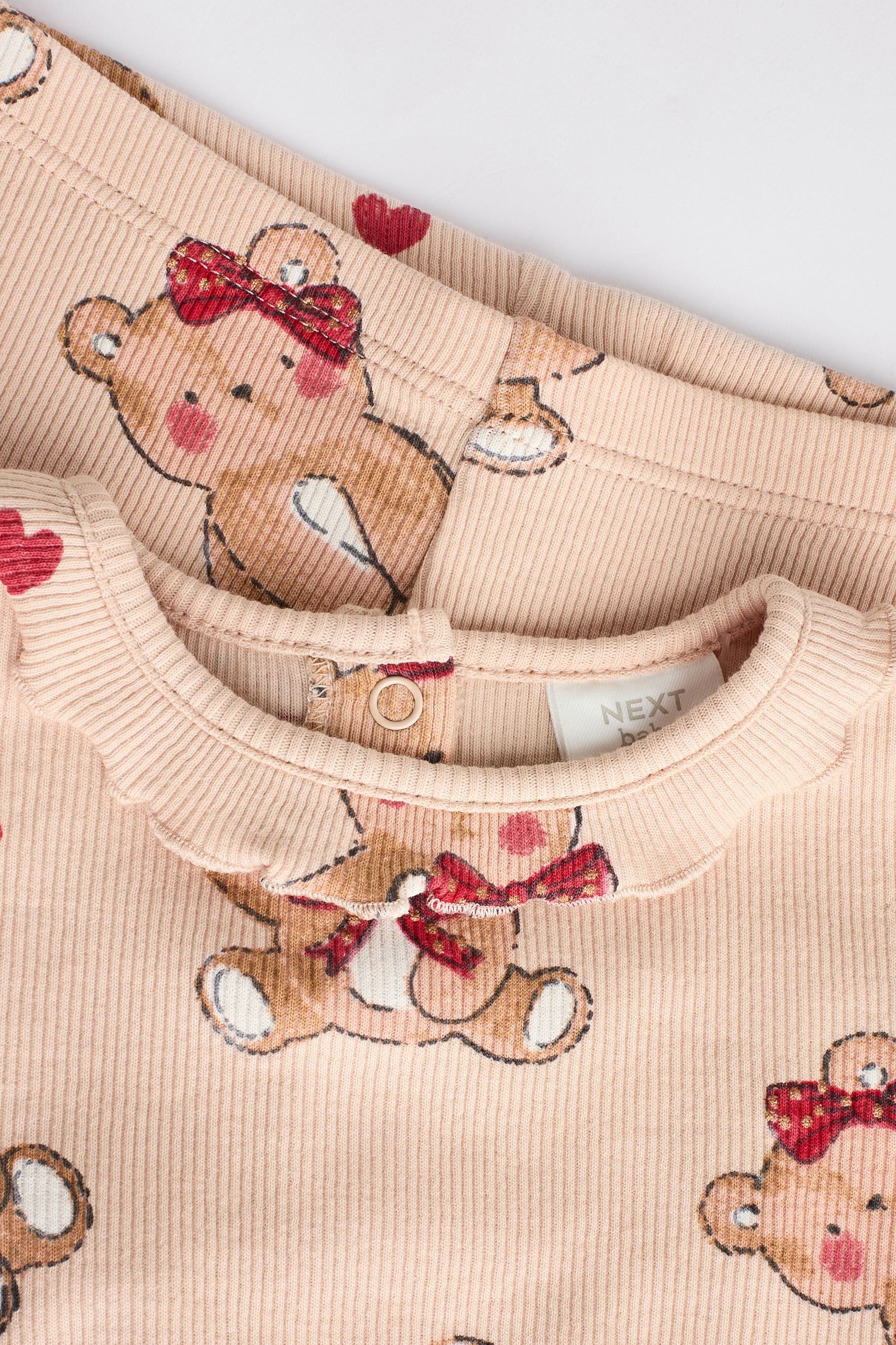 Beige/Red Check Bear Baby Long Sleeve Frill Top And Leggings Set