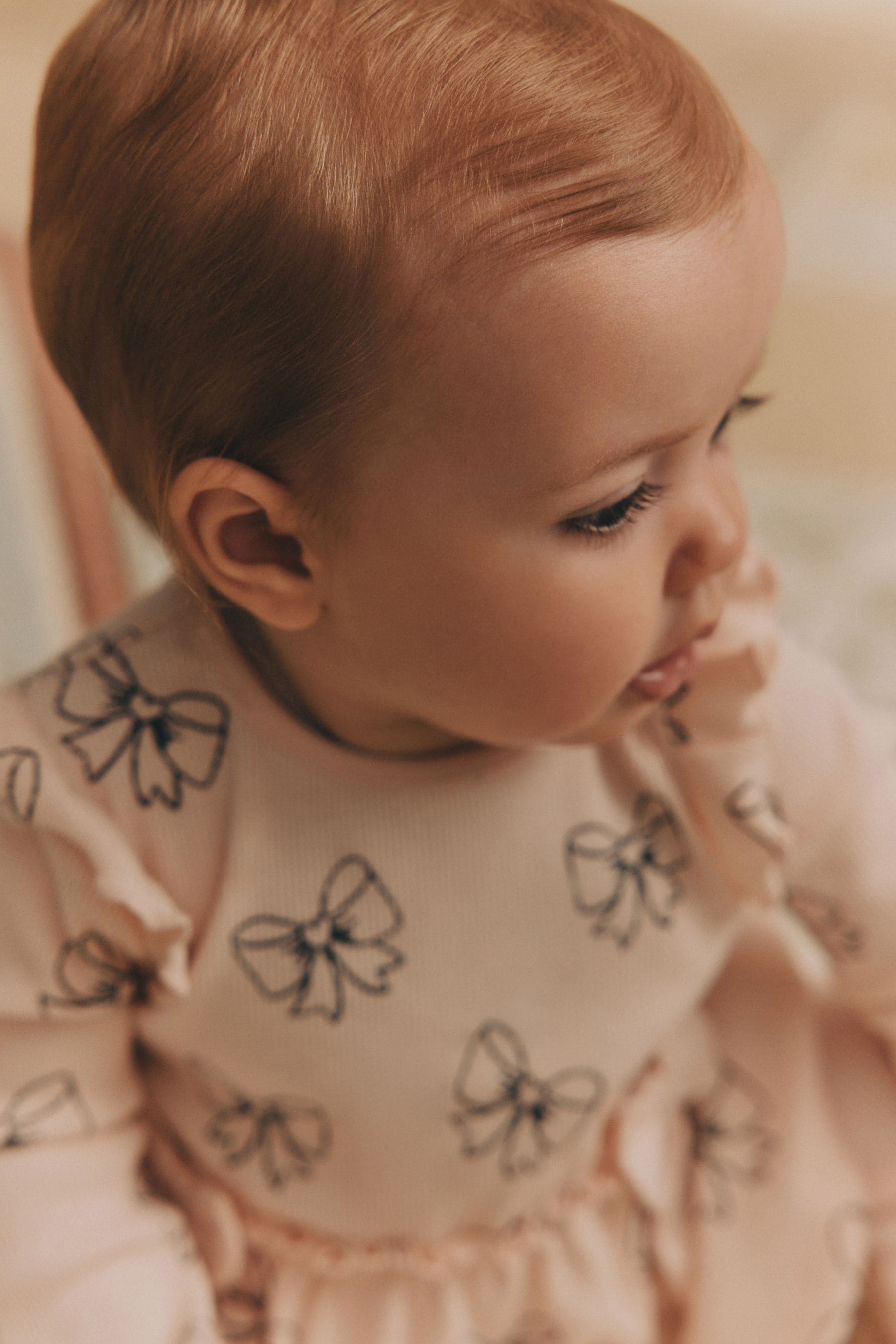 Pink Bow Print Baby Long Sleeve Frill Top And Leggings Set