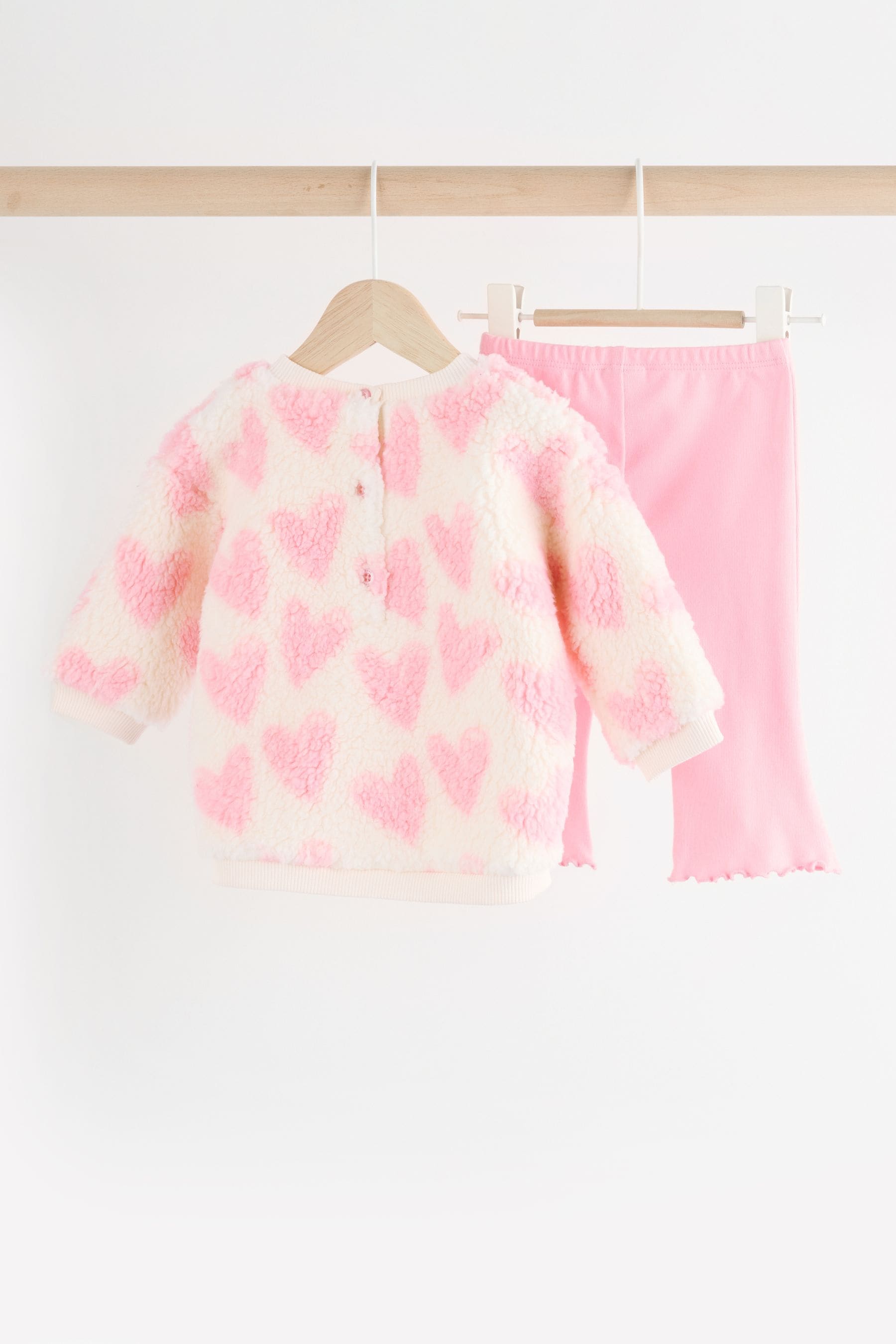 Pink/White Heart Print Fleece Jumper and Leggings 2 Piece Set