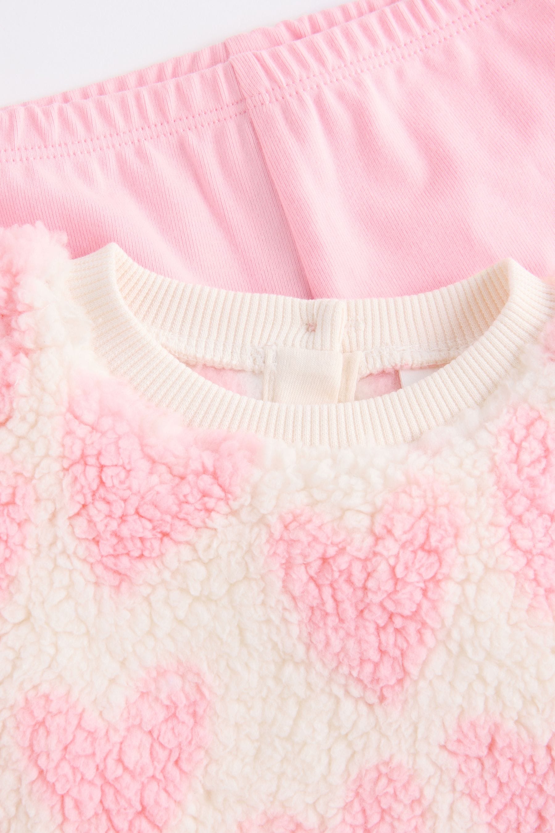 Pink/White Heart Print Fleece Jumper and Leggings 2 Piece Set