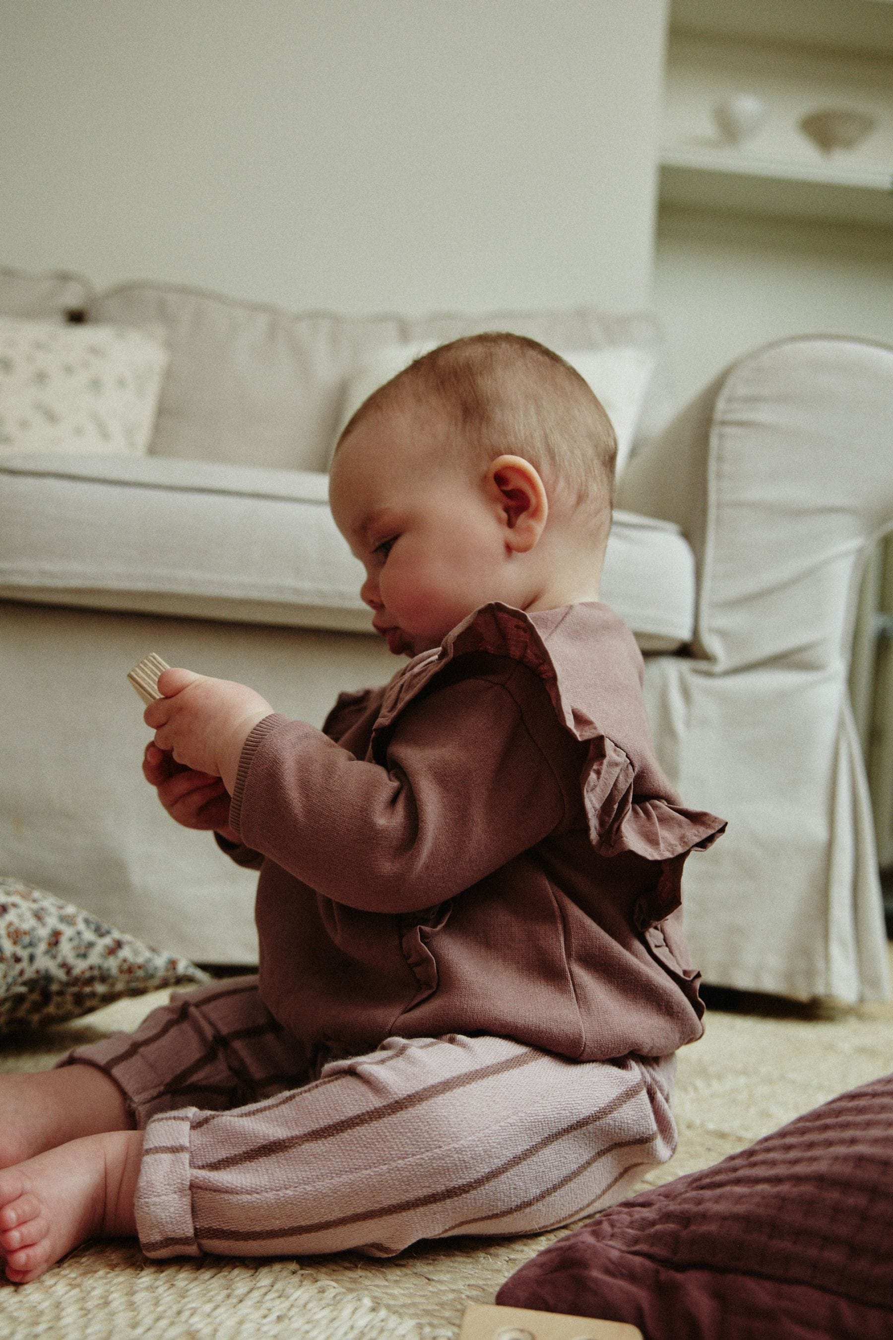 Mauve Purple Stripe Baby Sweatshirt And Wide Leg Trousers Set