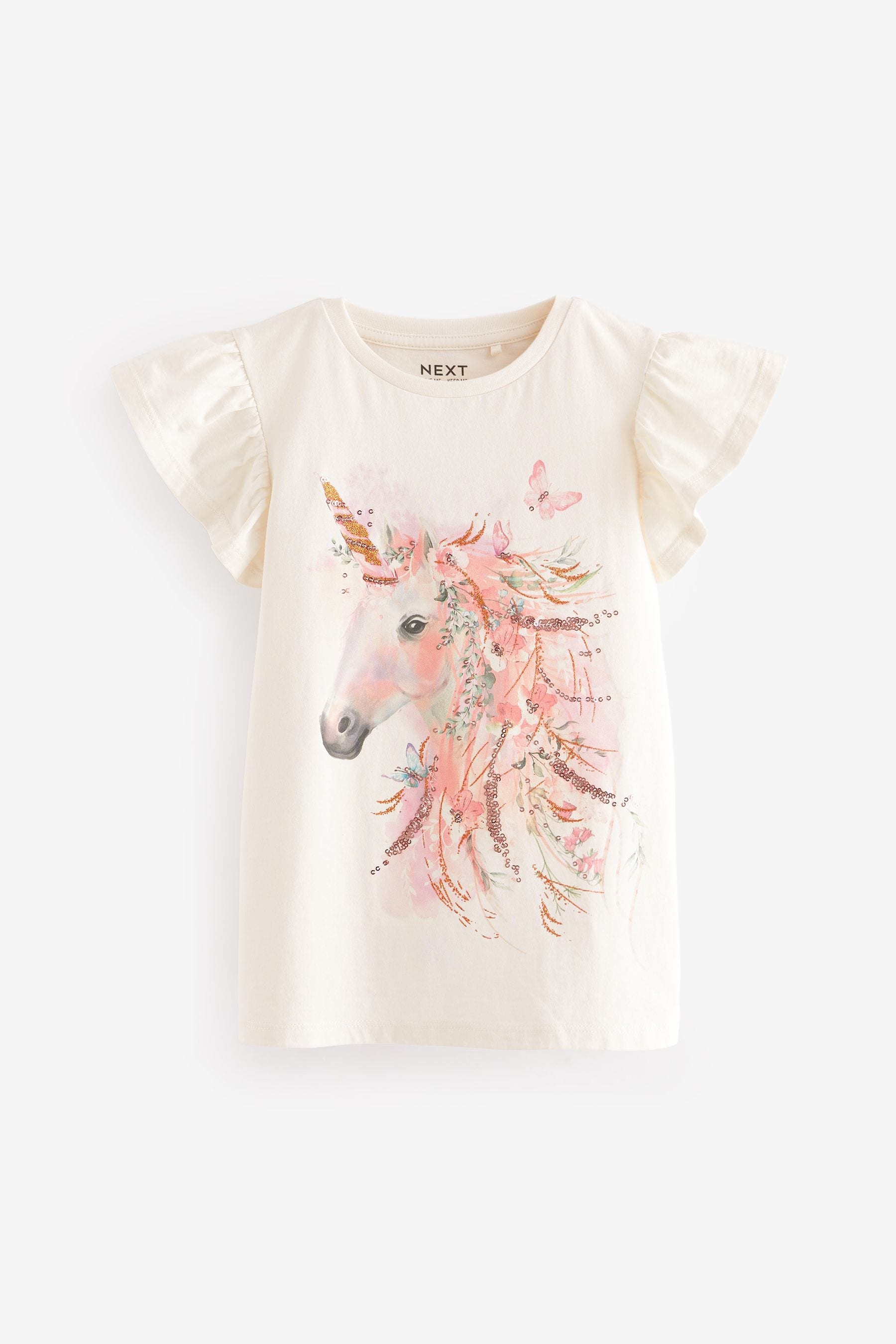 Pink/Orange/Blue Sequin Unicorn 4 Pack Frill Sleeve T-Shirts (3-16yrs)