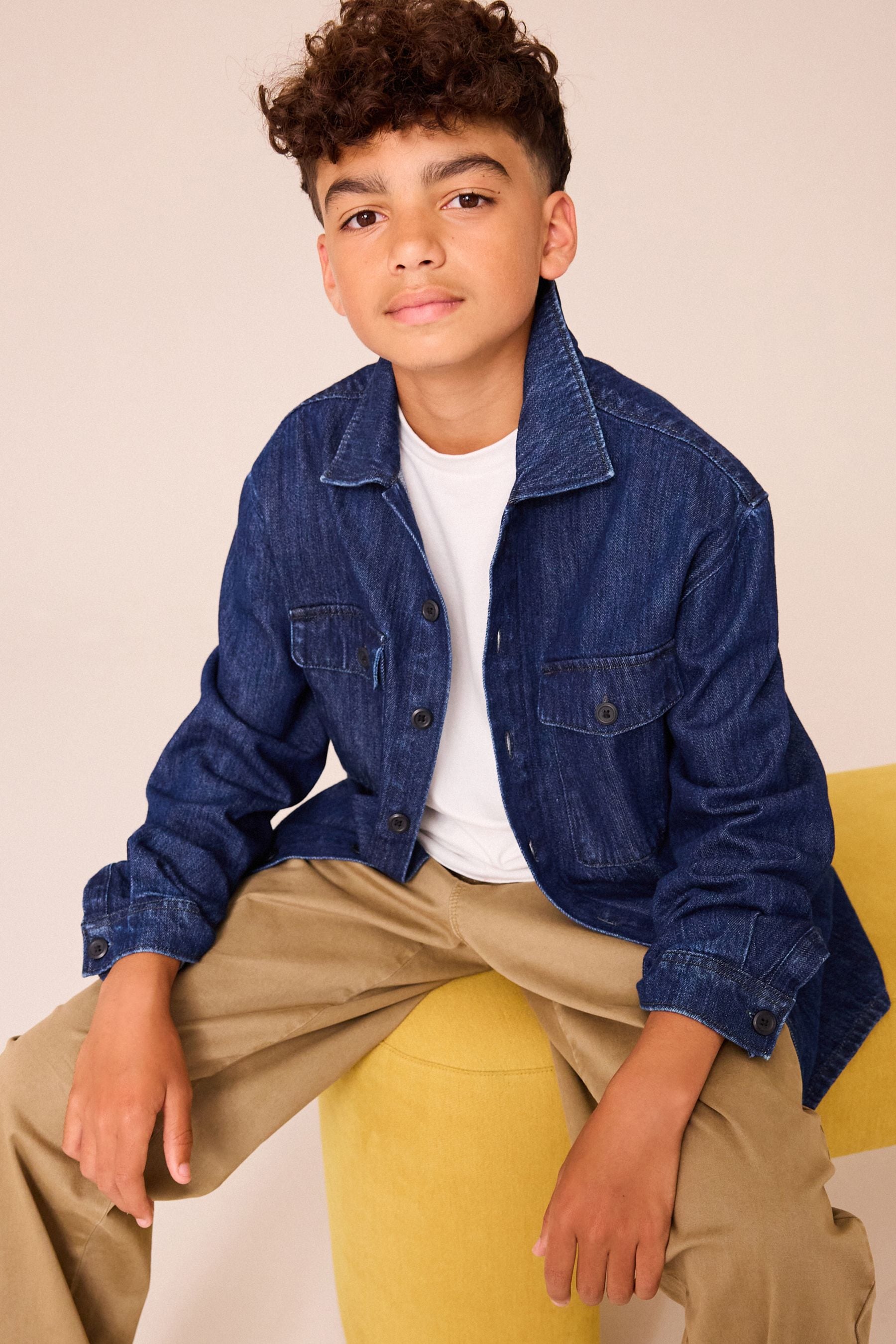 Denim Dark Blue Long Sleeve 100% Cotton Shirt (3-16yrs)