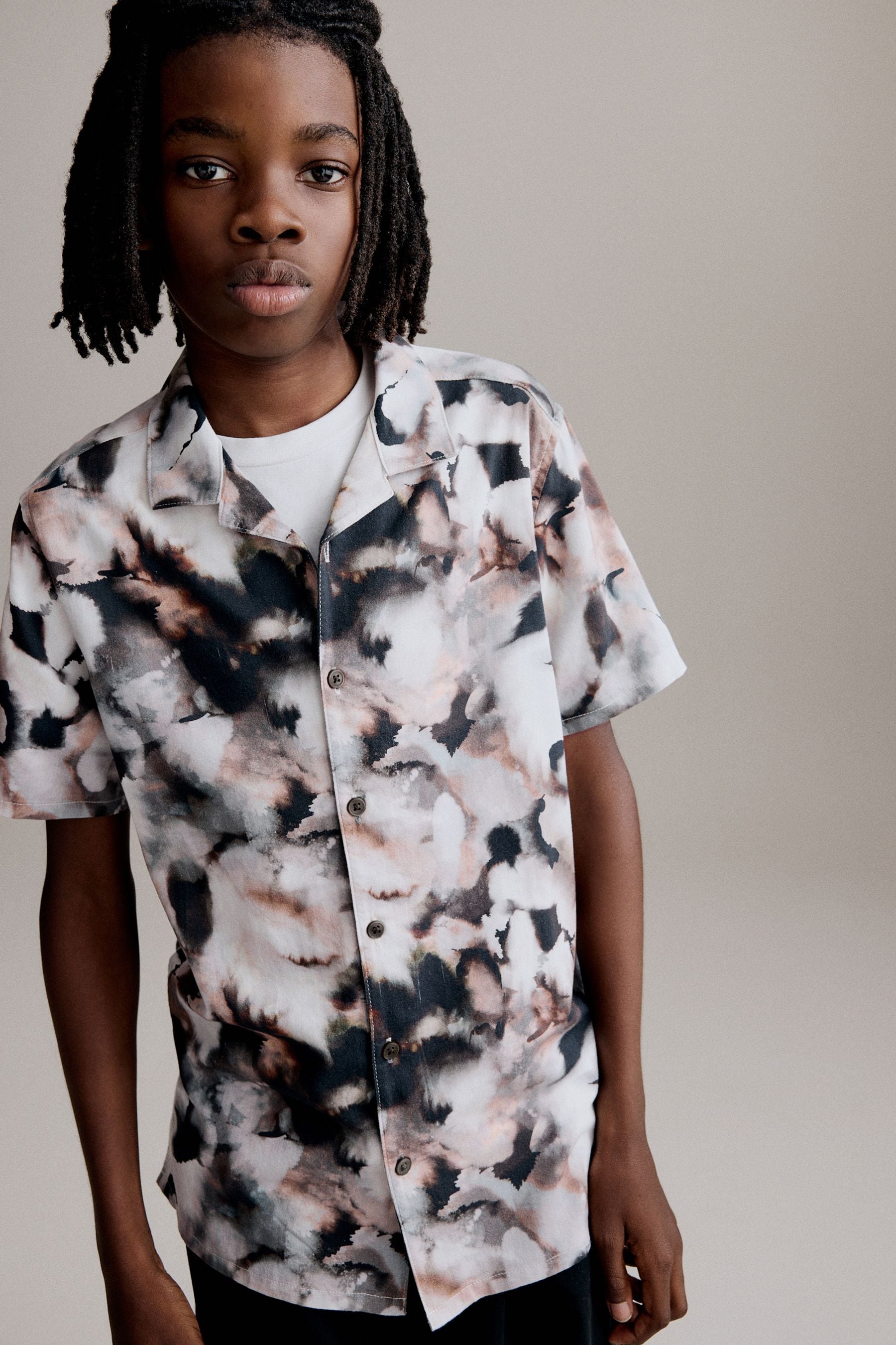 Black Blotch Short Sleeve Printed Shirt (3-16yrs)