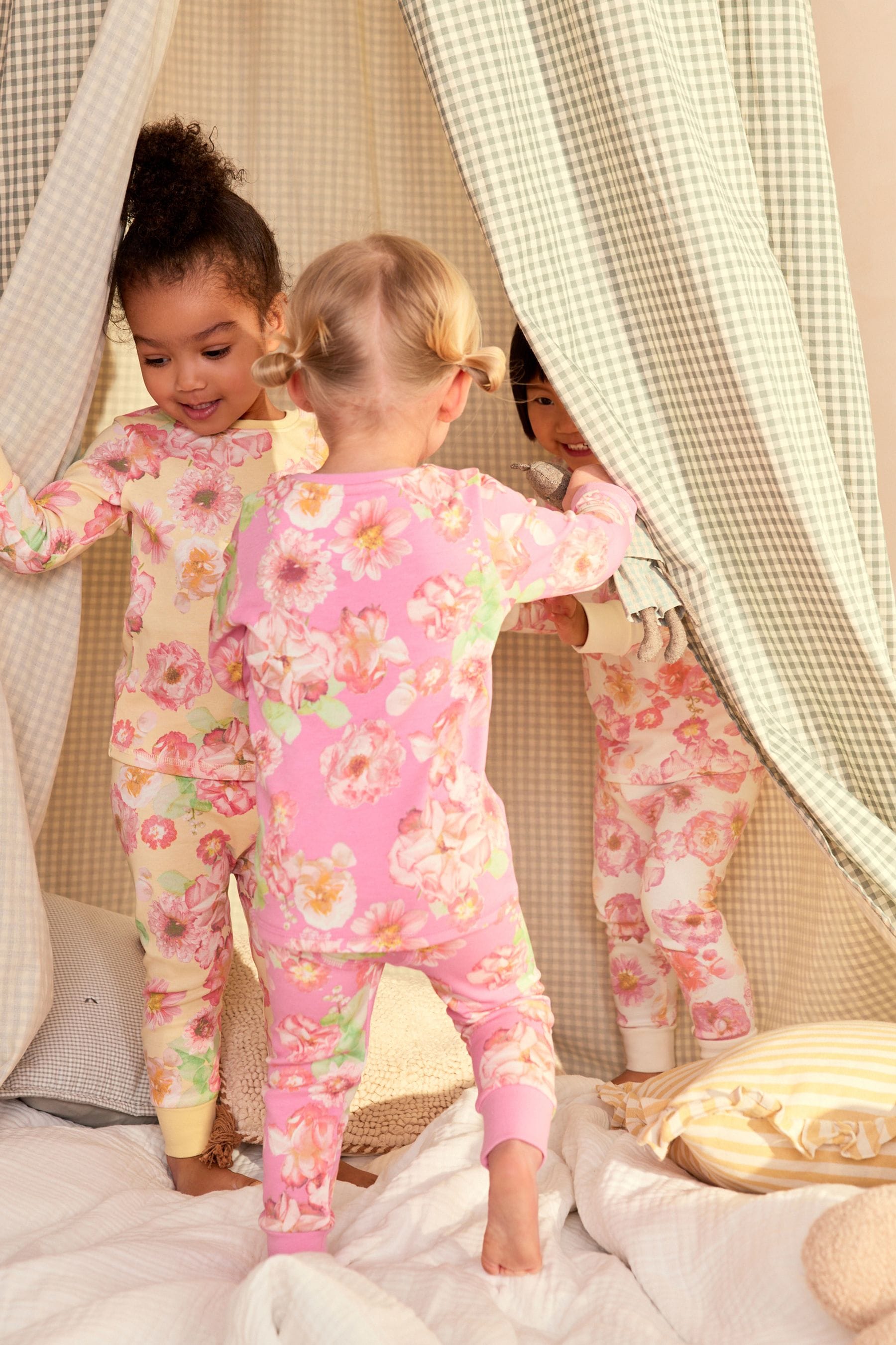 Pink/Yellow Floral Pyjamas 3 Pack (9mths-16yrs)