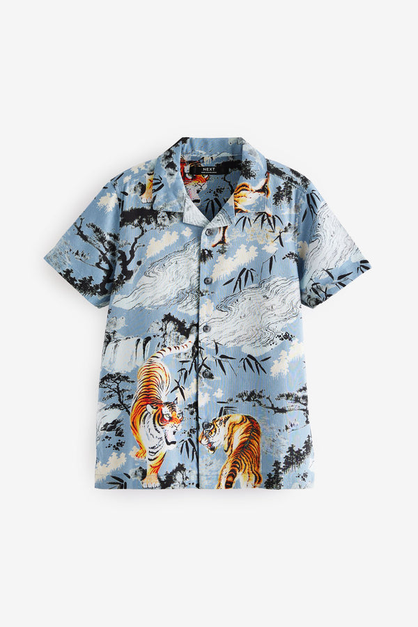 Blue Short Sleeve Printed Shirt (3-16yrs)