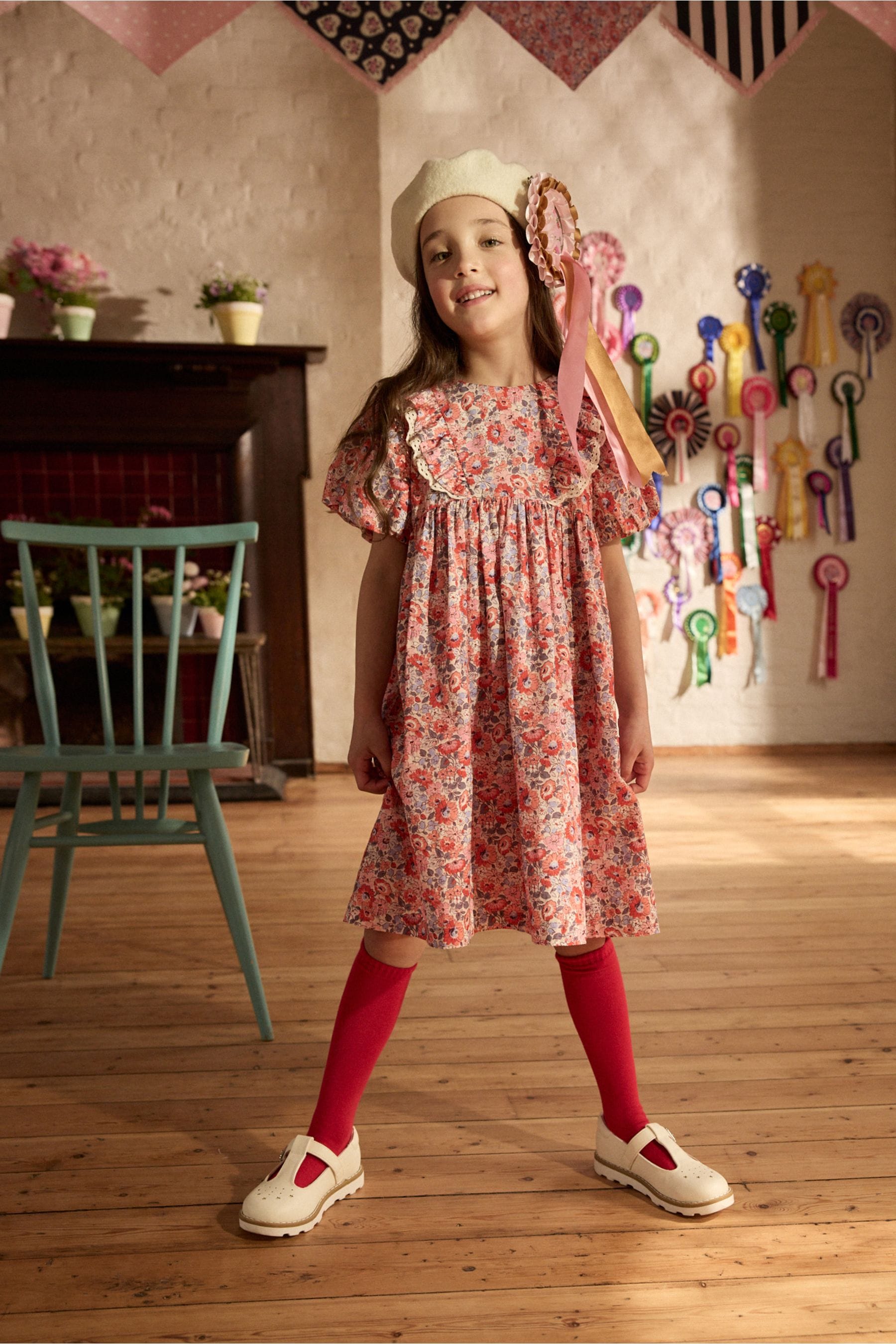 Cath Kidston Red Floral Lace Trim Dress (3mths-8yrs)