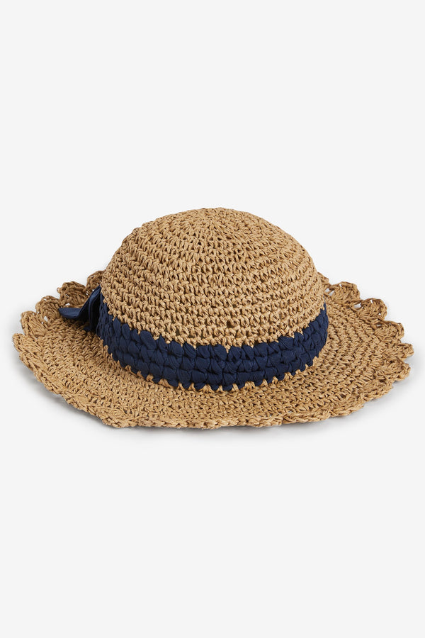 Neutral/Black Scalloped Edge Hat (1-10yrs)