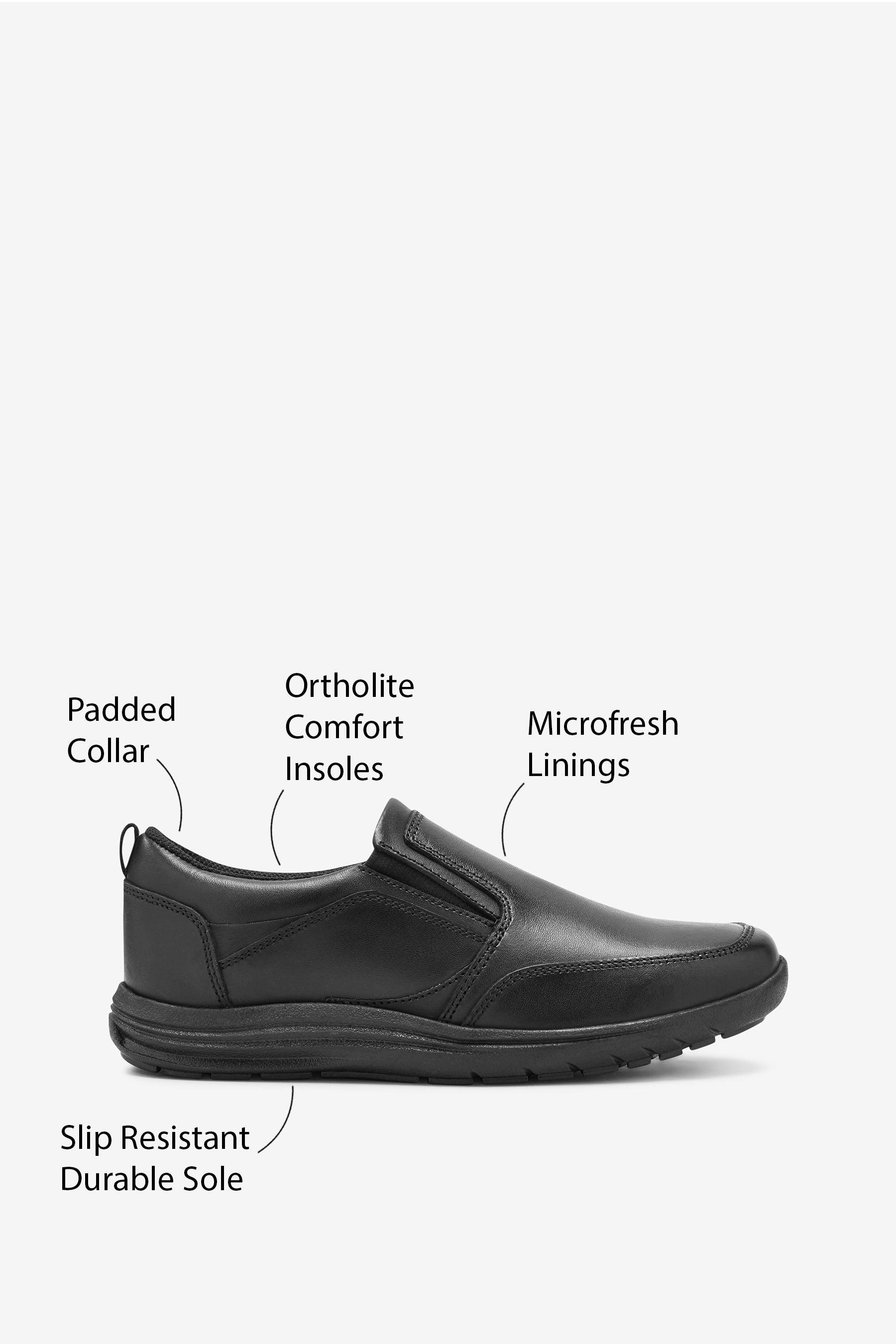 Black Standard Fit (F) School Leather Loafers