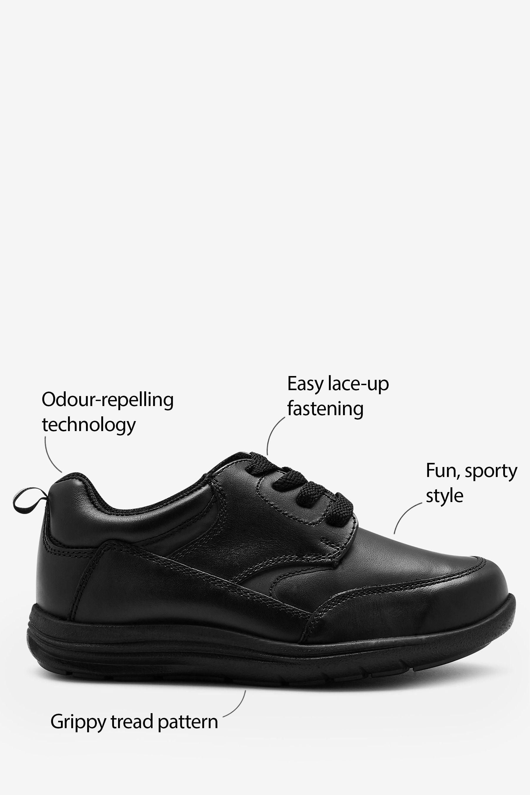 Black Standard Fit (F) School Leather Lace-Up Shoes