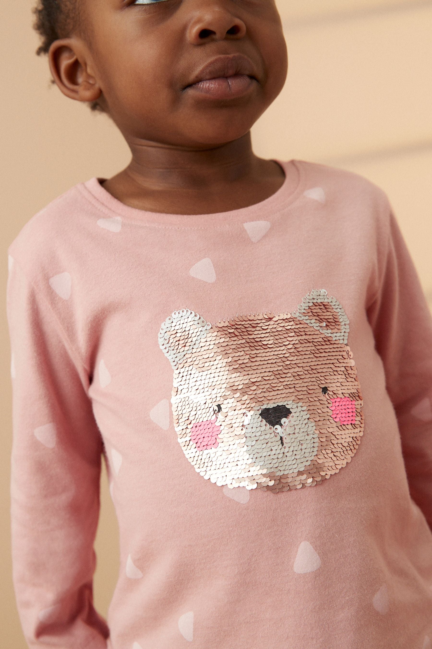 Pale Pink Bear Long Sleeve Sequin T-Shirt (9mths-7yrs)