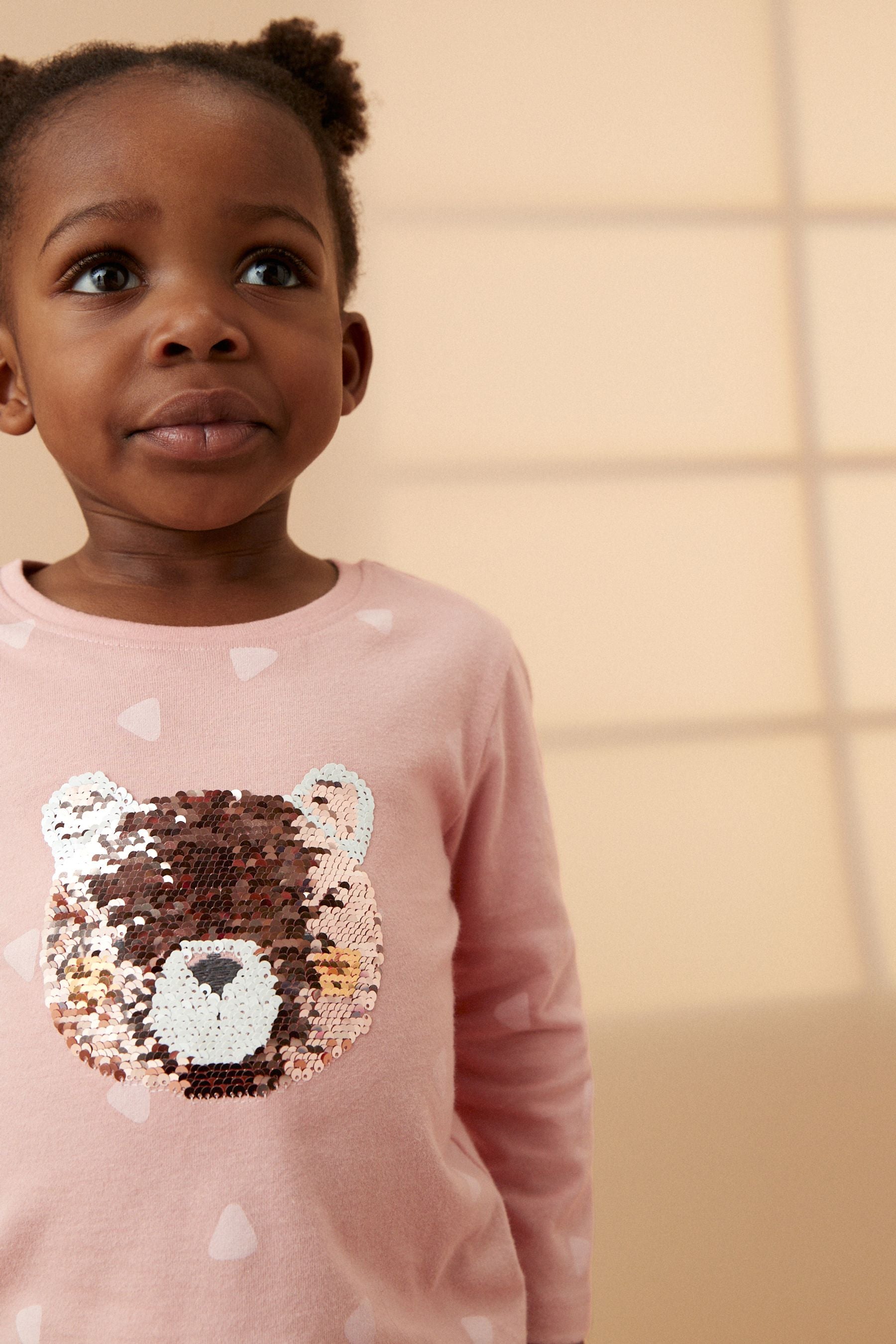 Pale Pink Bear Long Sleeve Sequin T-Shirt (9mths-7yrs)