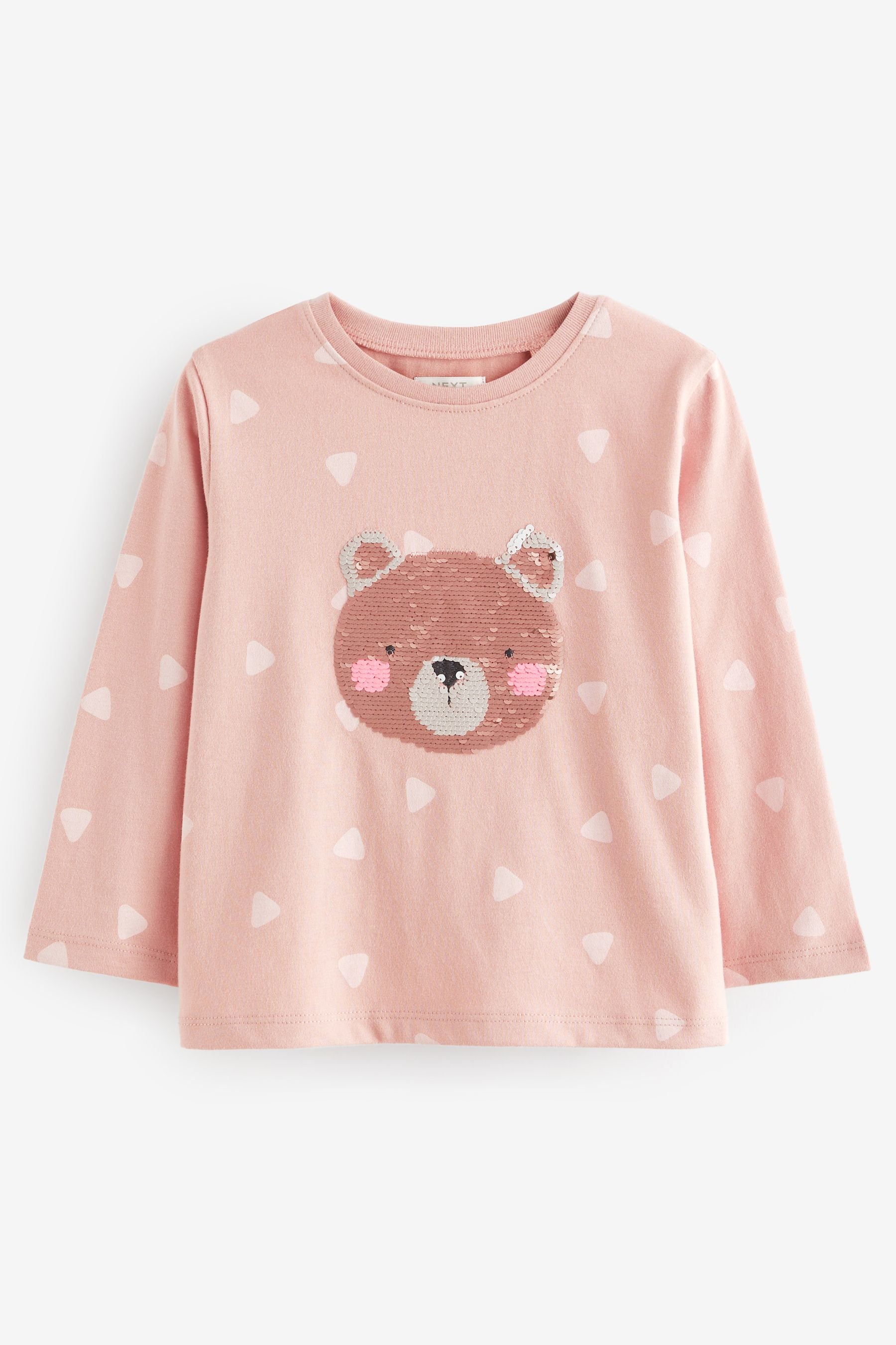 Pale Pink Bear Long Sleeve Sequin T-Shirt (9mths-7yrs)