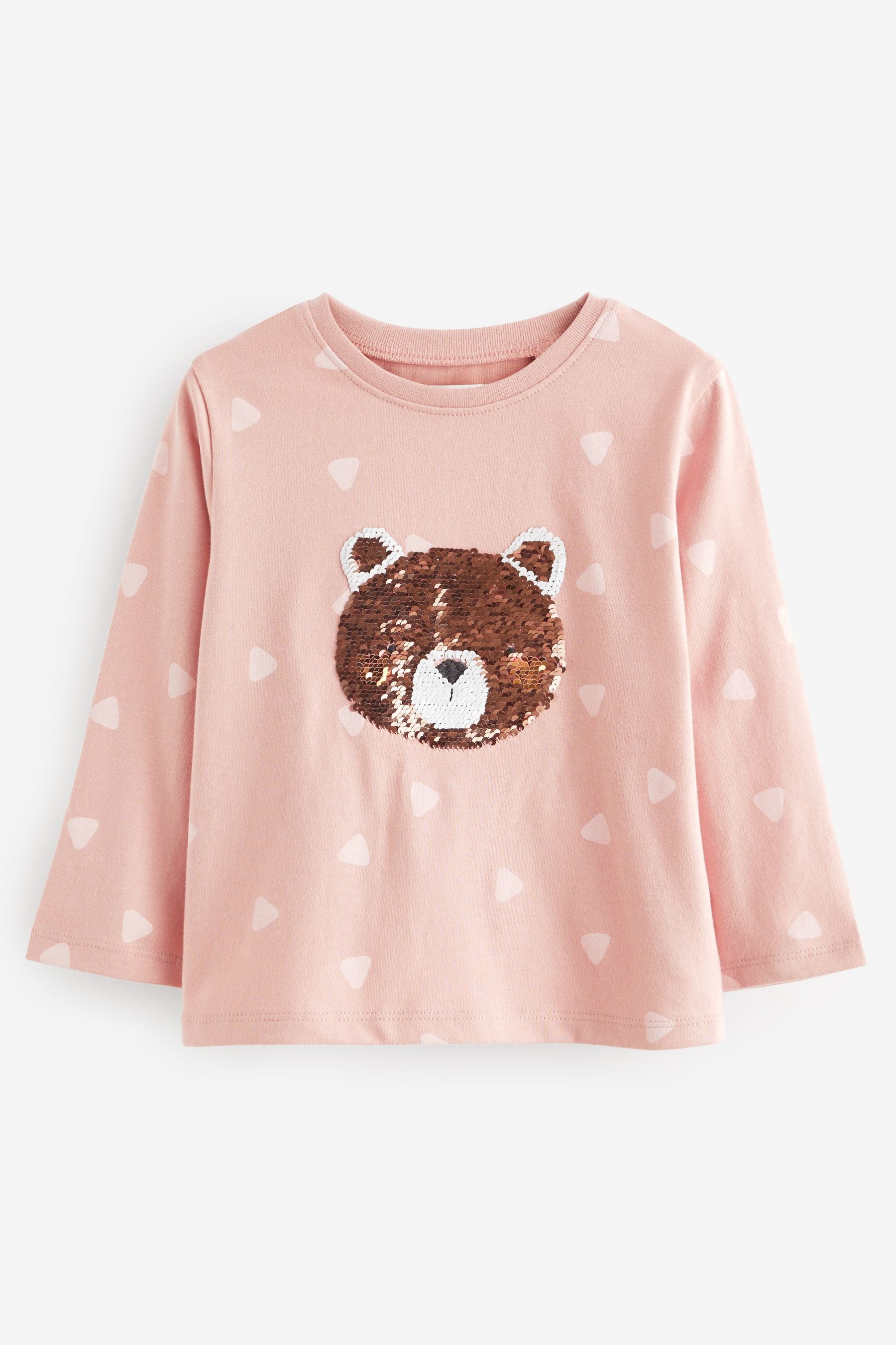 Pale Pink Bear Long Sleeve Sequin T-Shirt (9mths-7yrs)