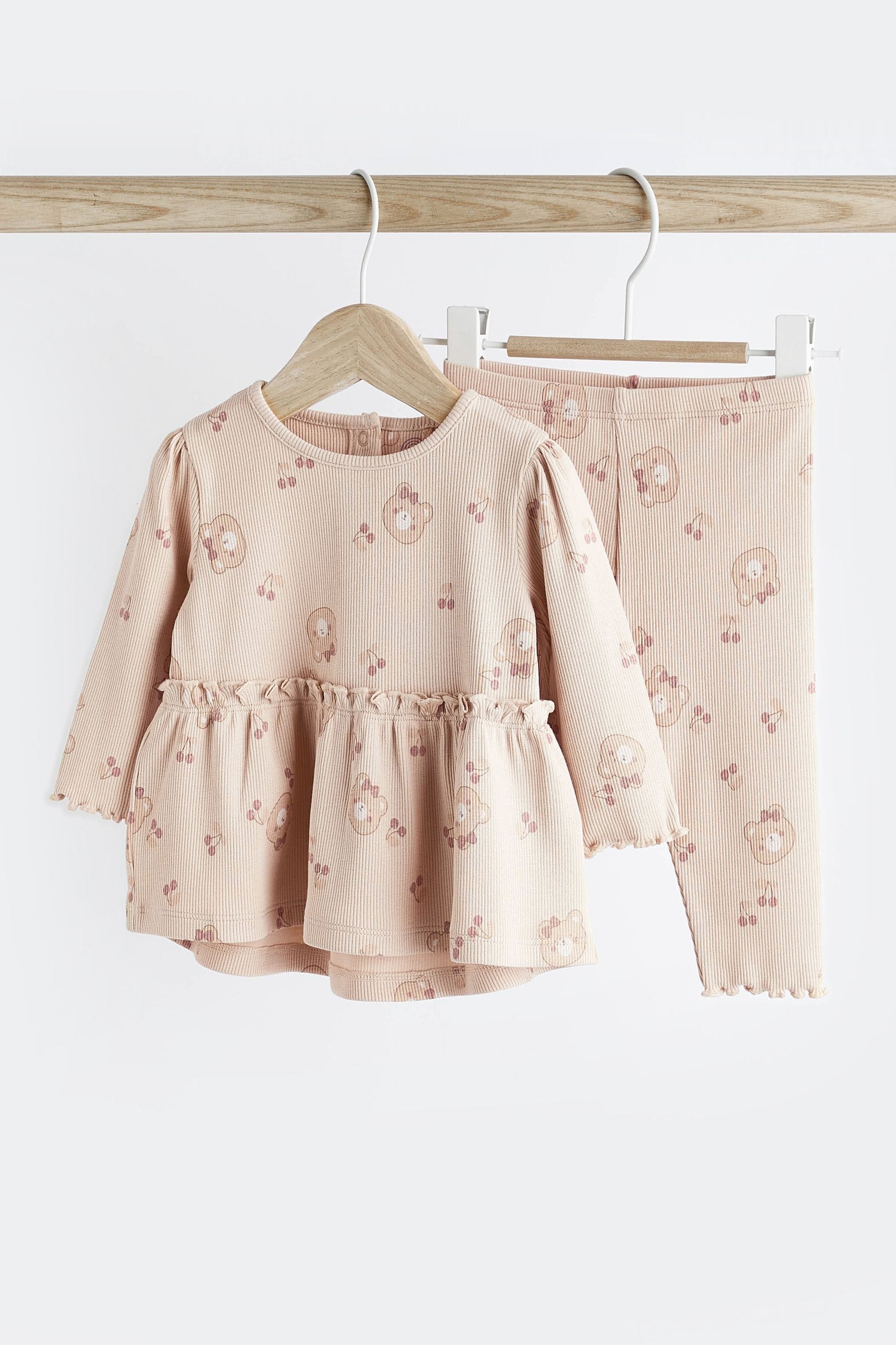 Beige Bear Baby Top And Leggings Set