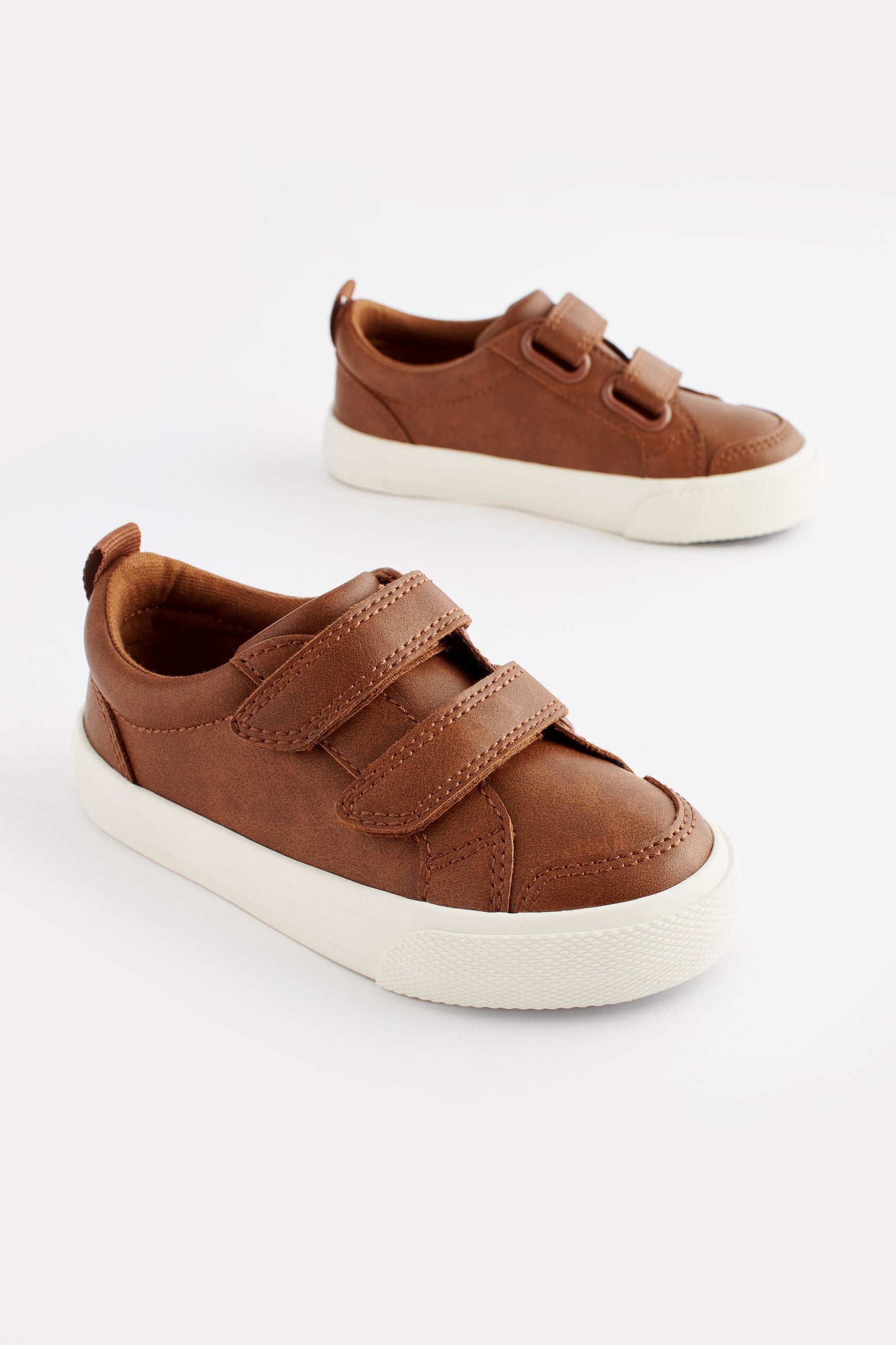 Tan Brown Wide Fit (G) Two Strap Touch Fastening Trainers