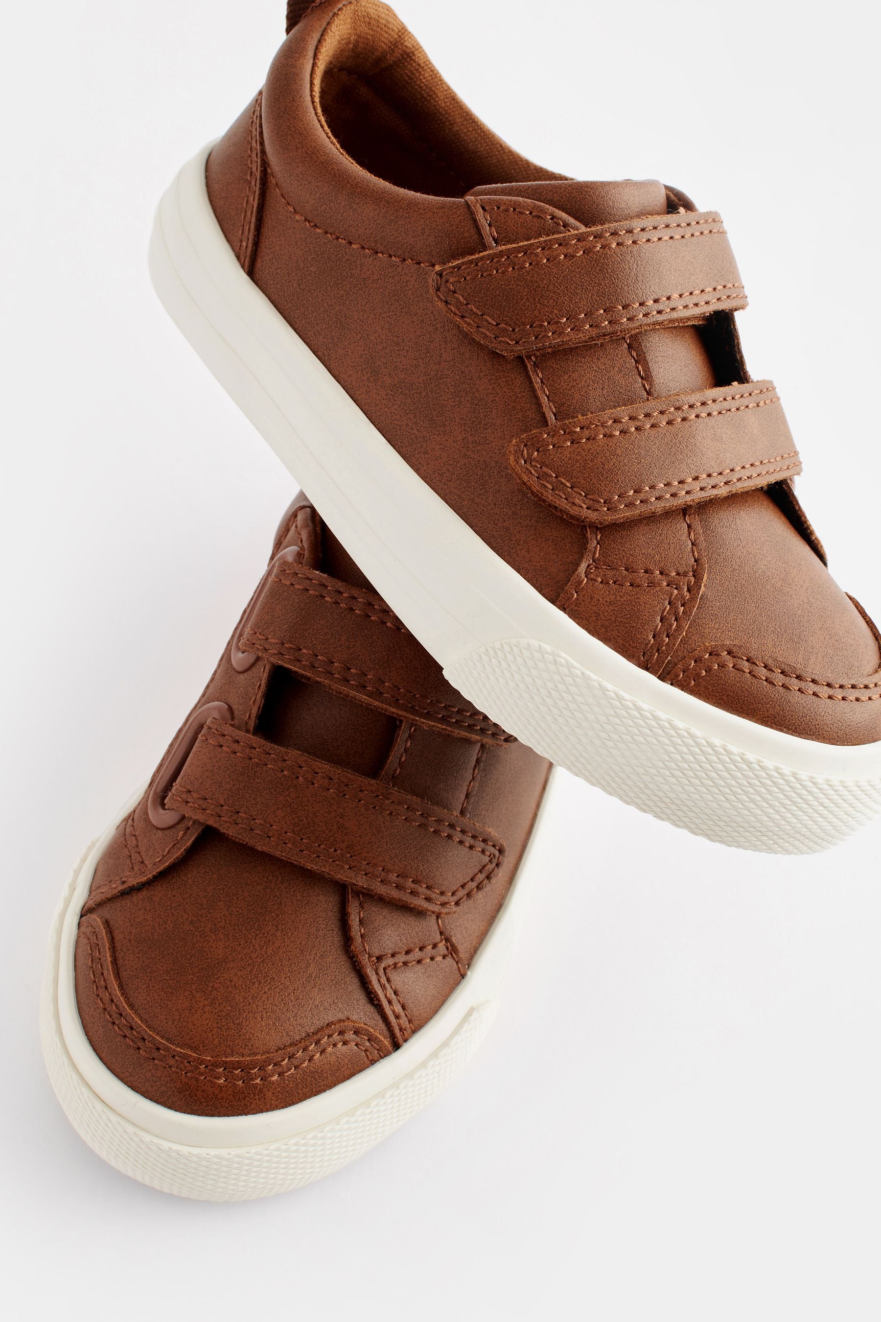 Tan Brown Wide Fit (G) Two Strap Touch Fastening Trainers