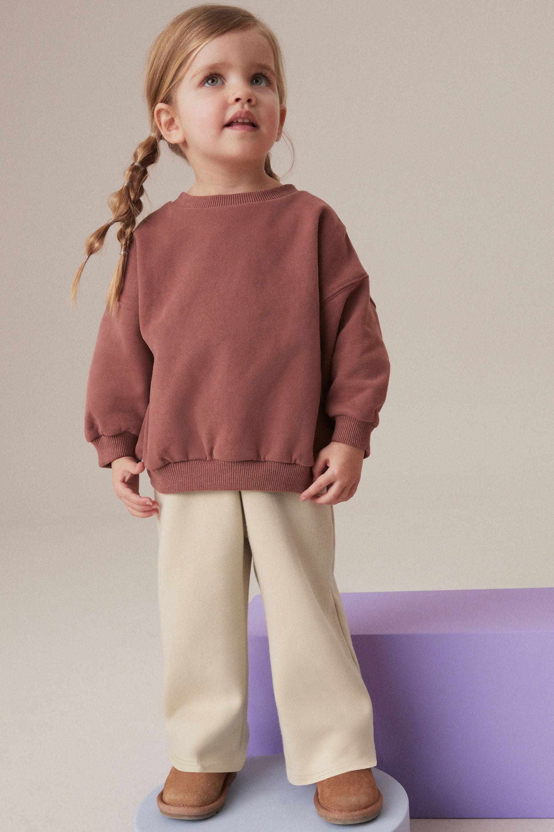 Cream Cosy Fleece Lined Wide Trousers (3mths-7yrs)