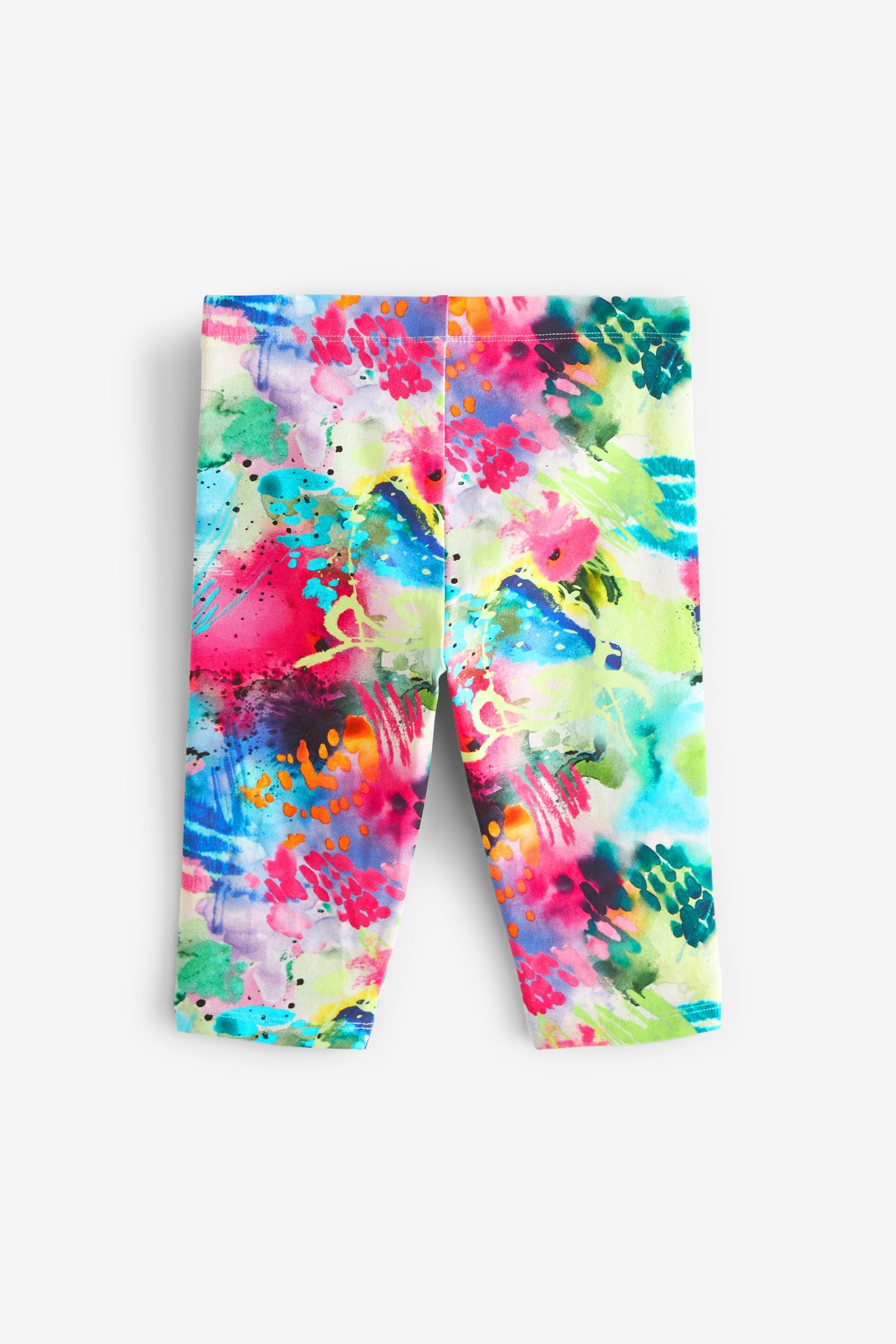 Black/ Pink/ Blue Floral Splat Print Cropped Leggings (3-16yrs)