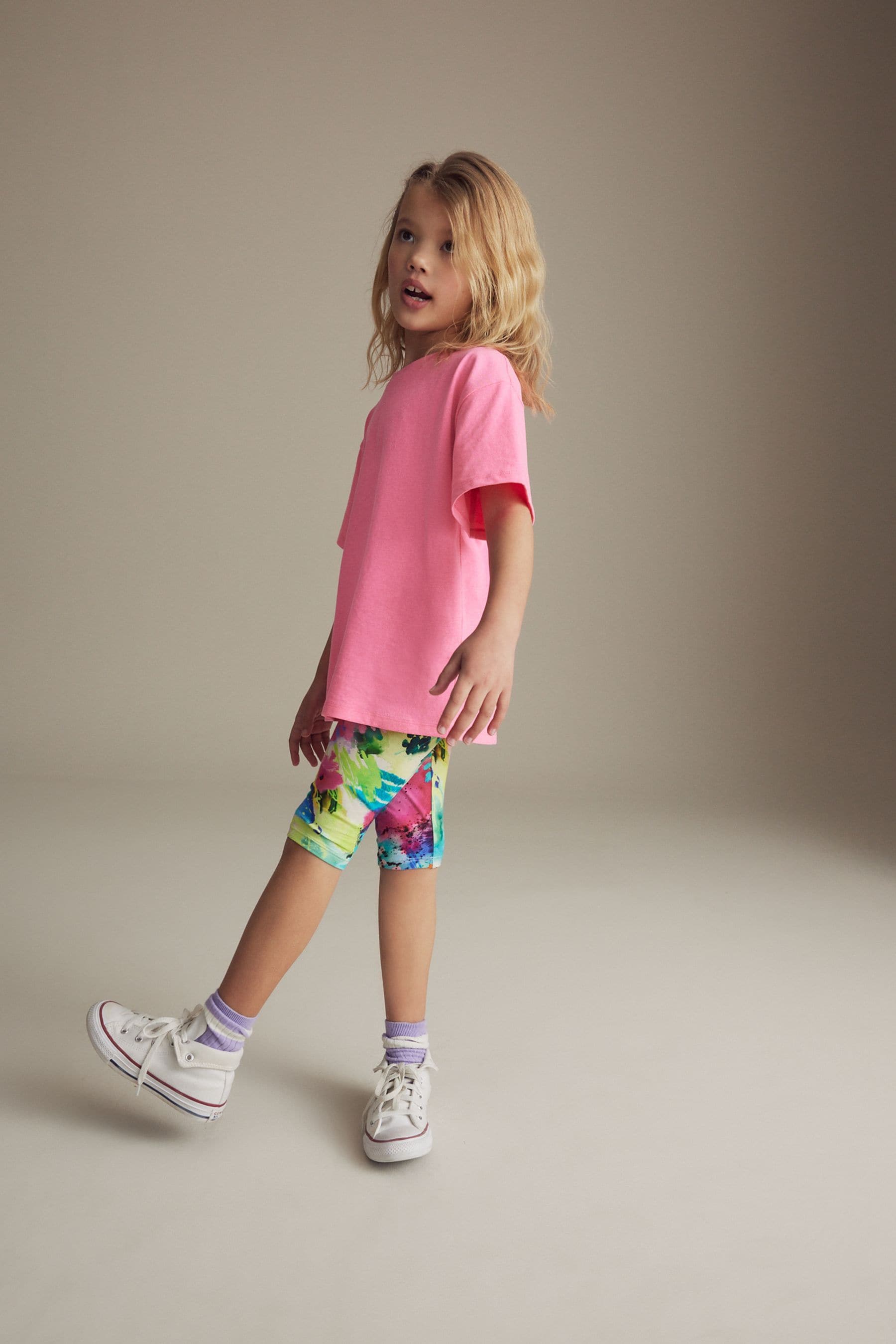 Black/ Pink/ Blue Floral Splat Print Cropped Leggings (3-16yrs)