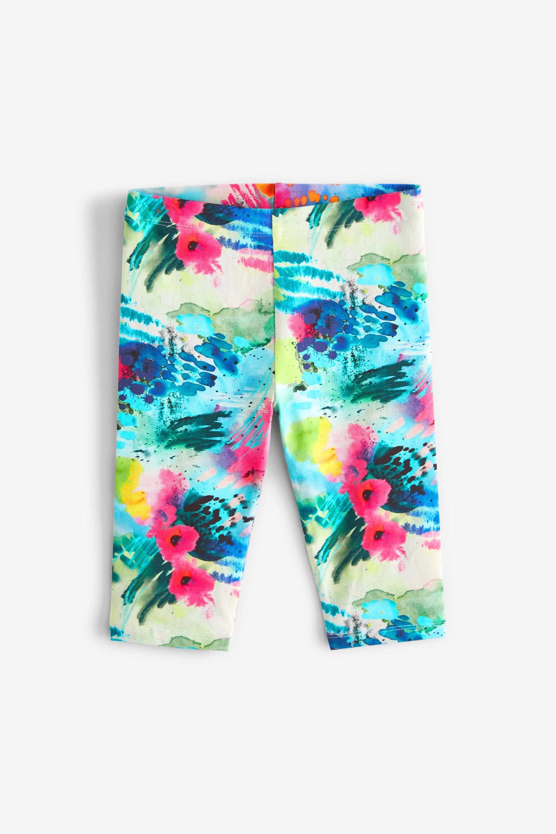 Black/ Pink/ Blue Floral Splat Print Cropped Leggings (3-16yrs)