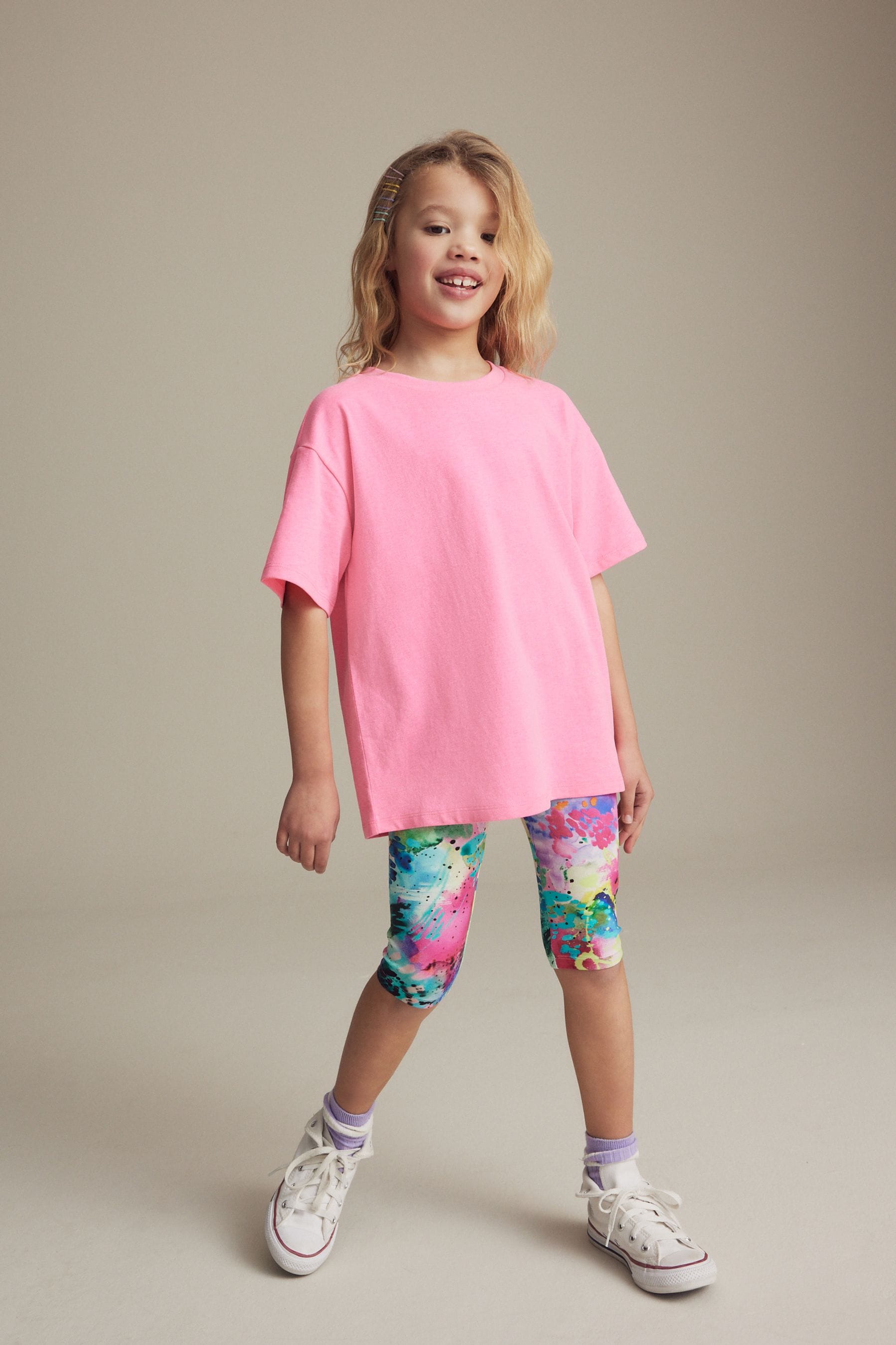 Black/ Pink/ Blue Floral Splat Print Cropped Leggings (3-16yrs)