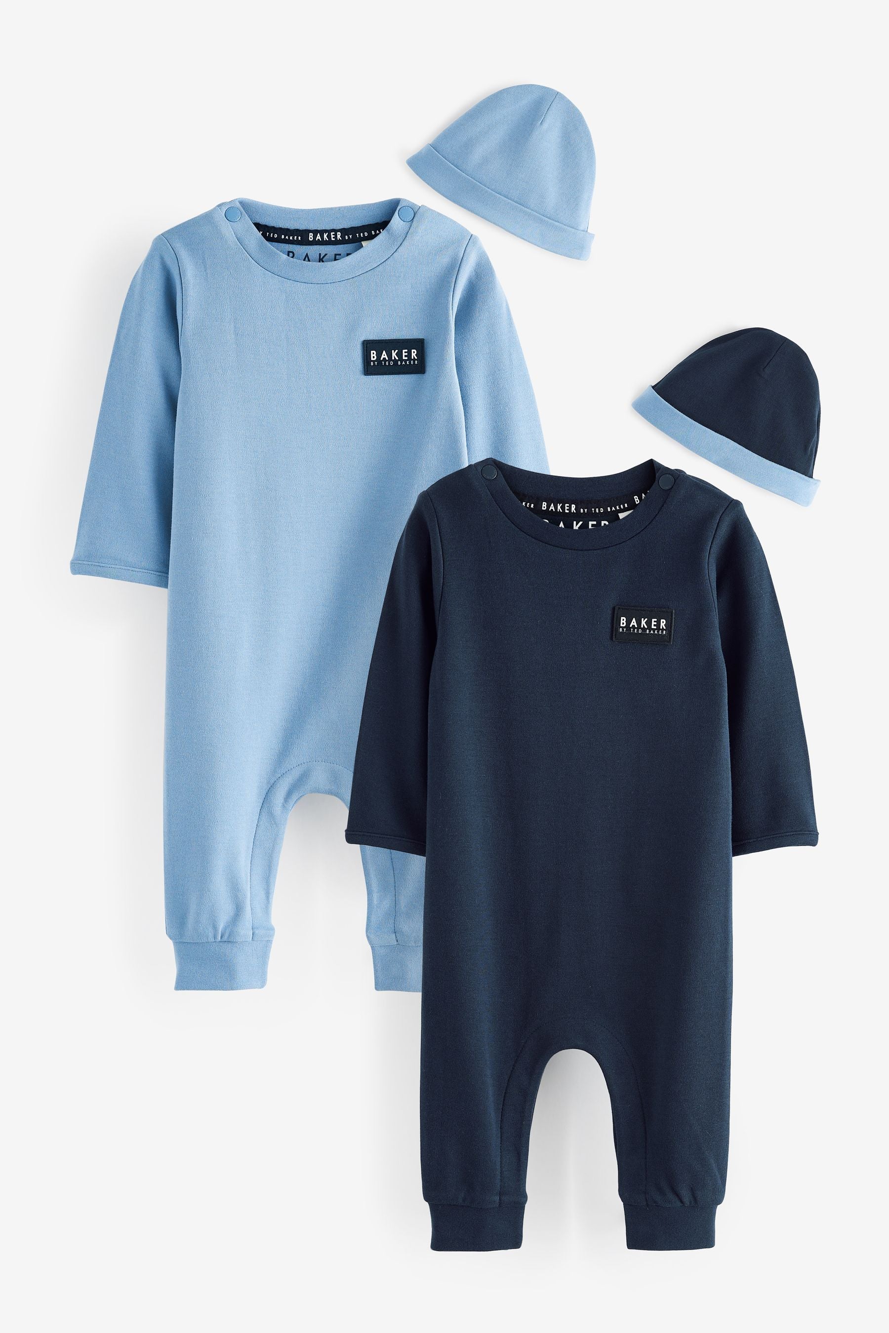 Baker by Ted Baker Blue Romper 2 Pack and Reversible Hat