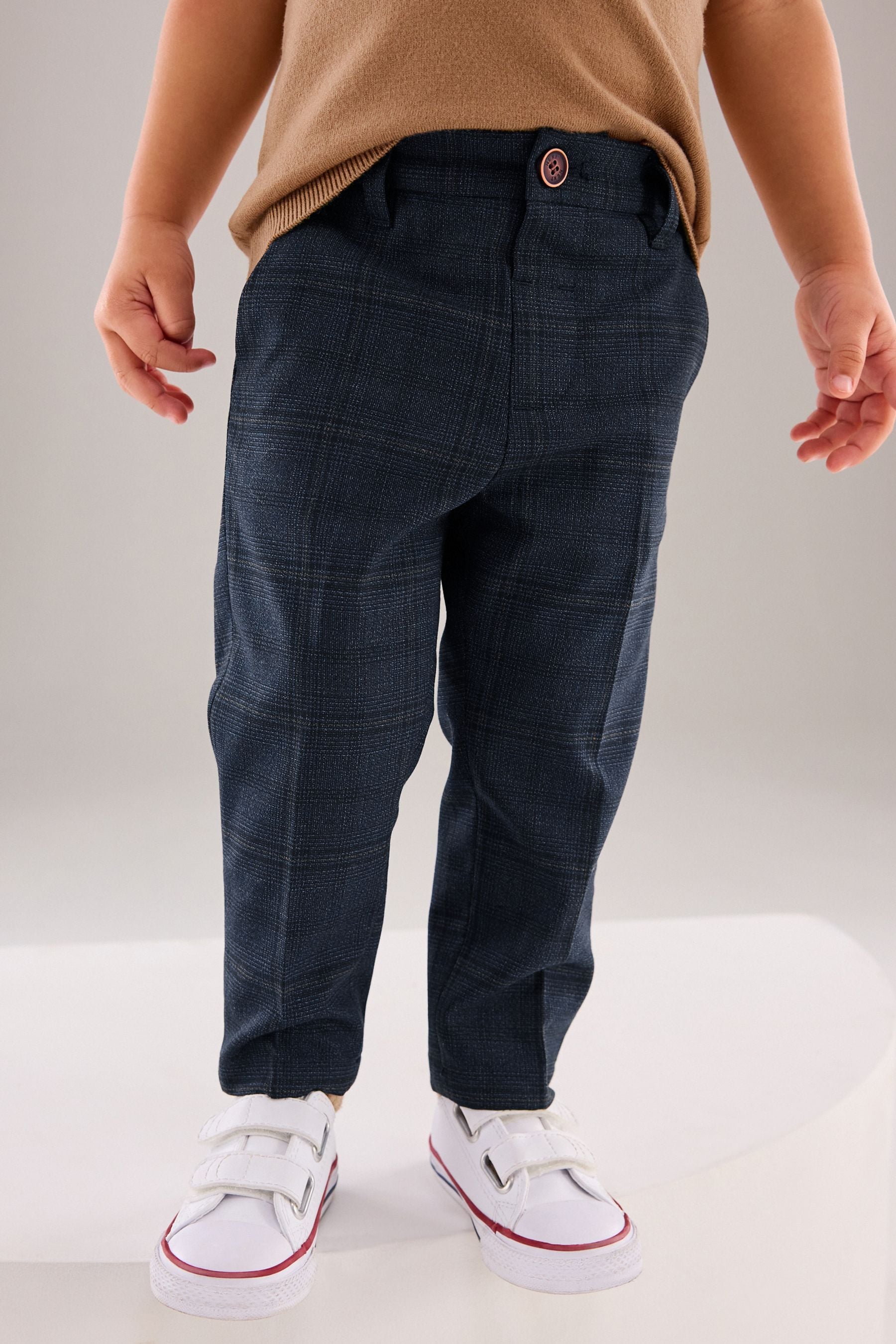 Navy Smart Check Trousers (3mths-7yrs)