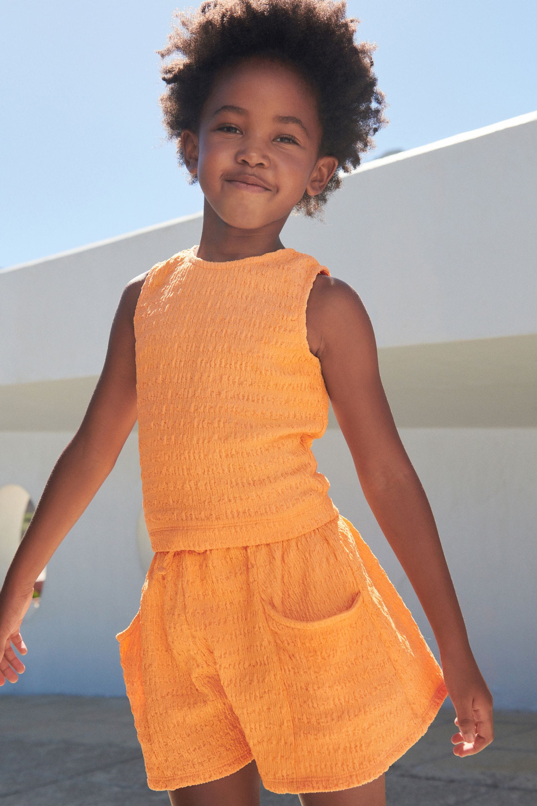 Orange Crinkle Shorts and Vest Set (3-16yrs)