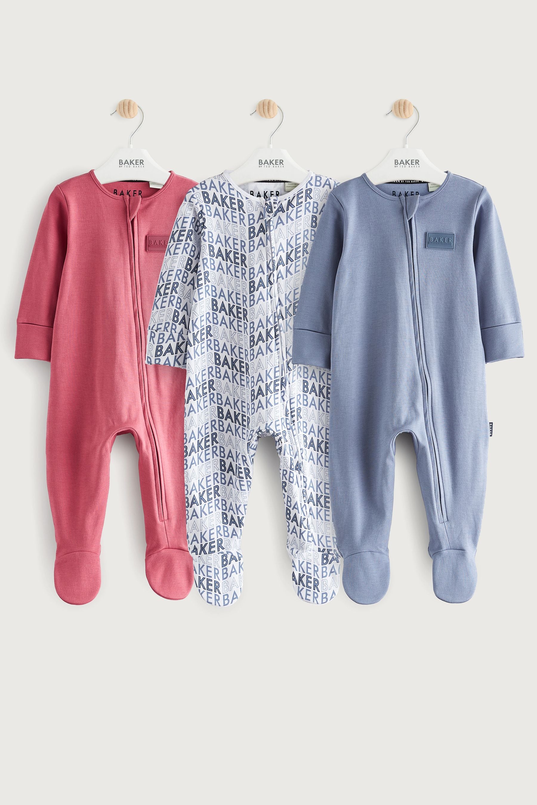 Baker by Ted Baker Red/Blue	100% Cotton Sleepsuits 3 Pack