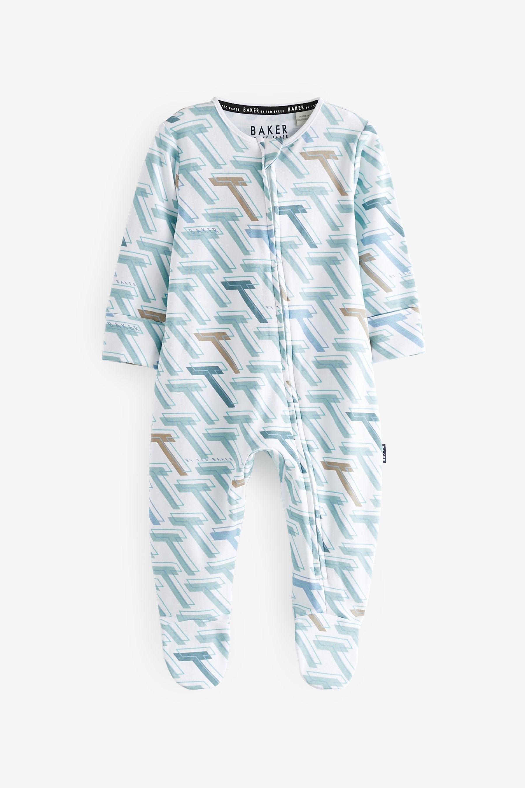 Baker by Ted Baker Blue/Stone 100% Cotton Sleepsuits 3 Pack