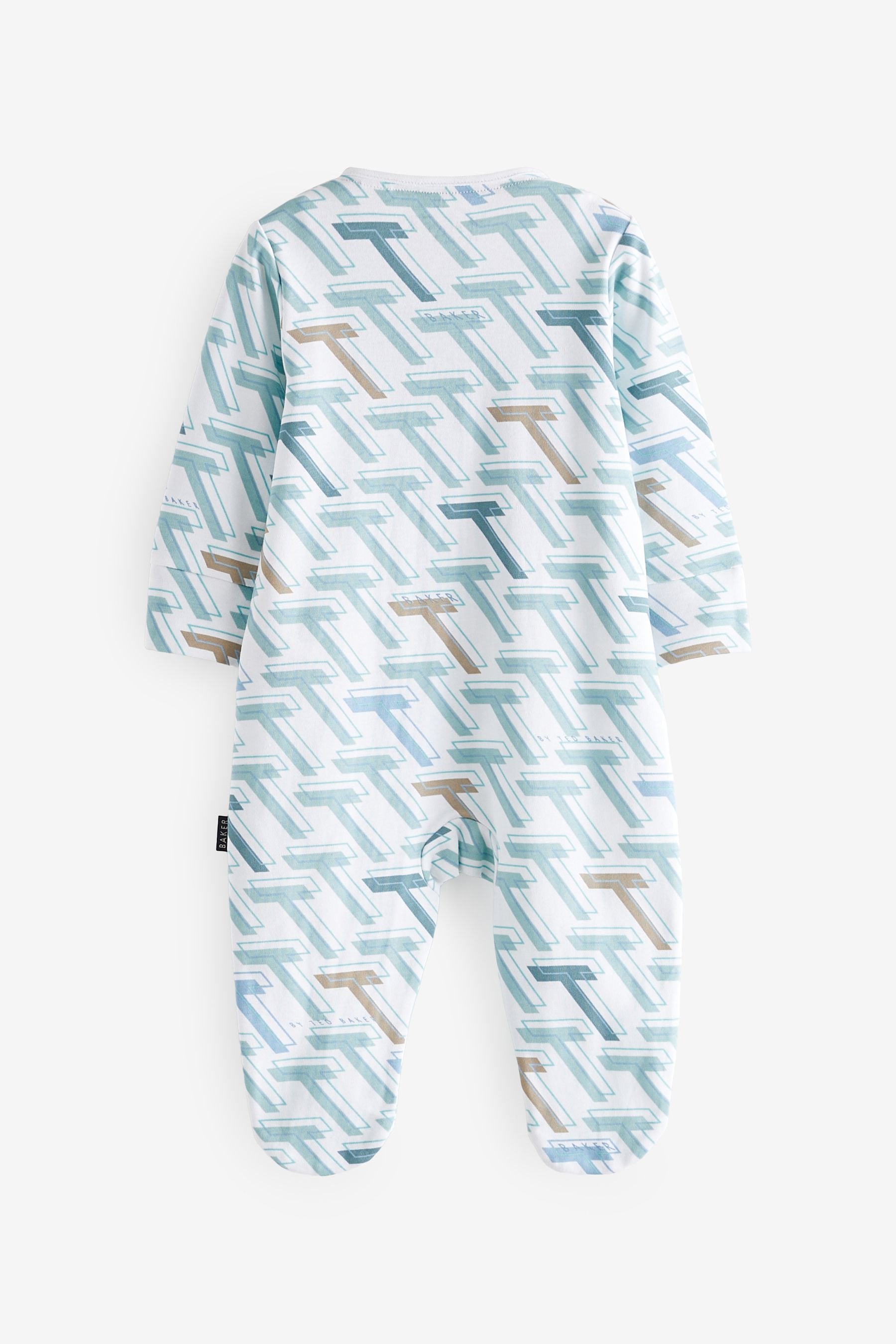 Baker by Ted Baker Blue/Stone 100% Cotton Sleepsuits 3 Pack